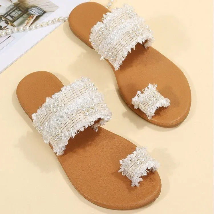 Pearl Slippers Women's Plus Size Bohemian