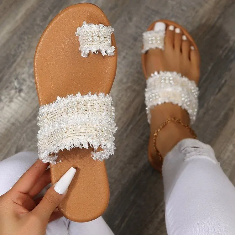Pearl Slippers Women's Plus Size Bohemian
