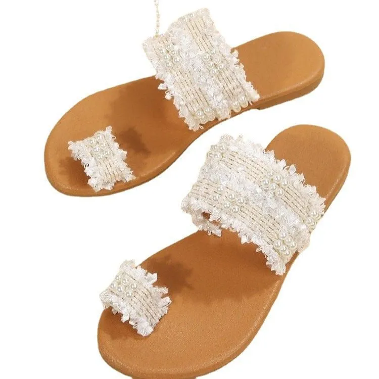 Pearl Slippers Women's Plus Size Bohemian