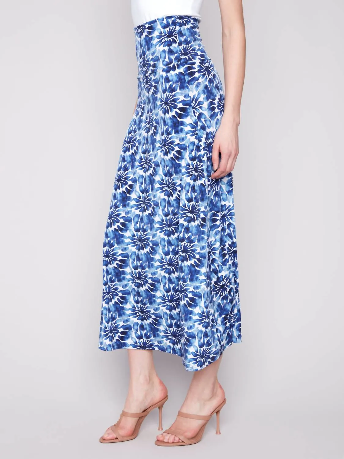 Printed Convertible Skirt & Dress With Removable Straps In Blue
