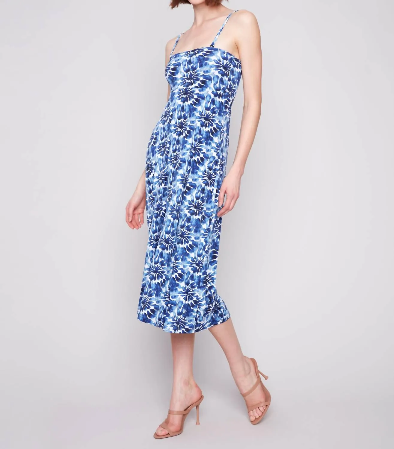 Printed Convertible Skirt & Dress With Removable Straps In Blue