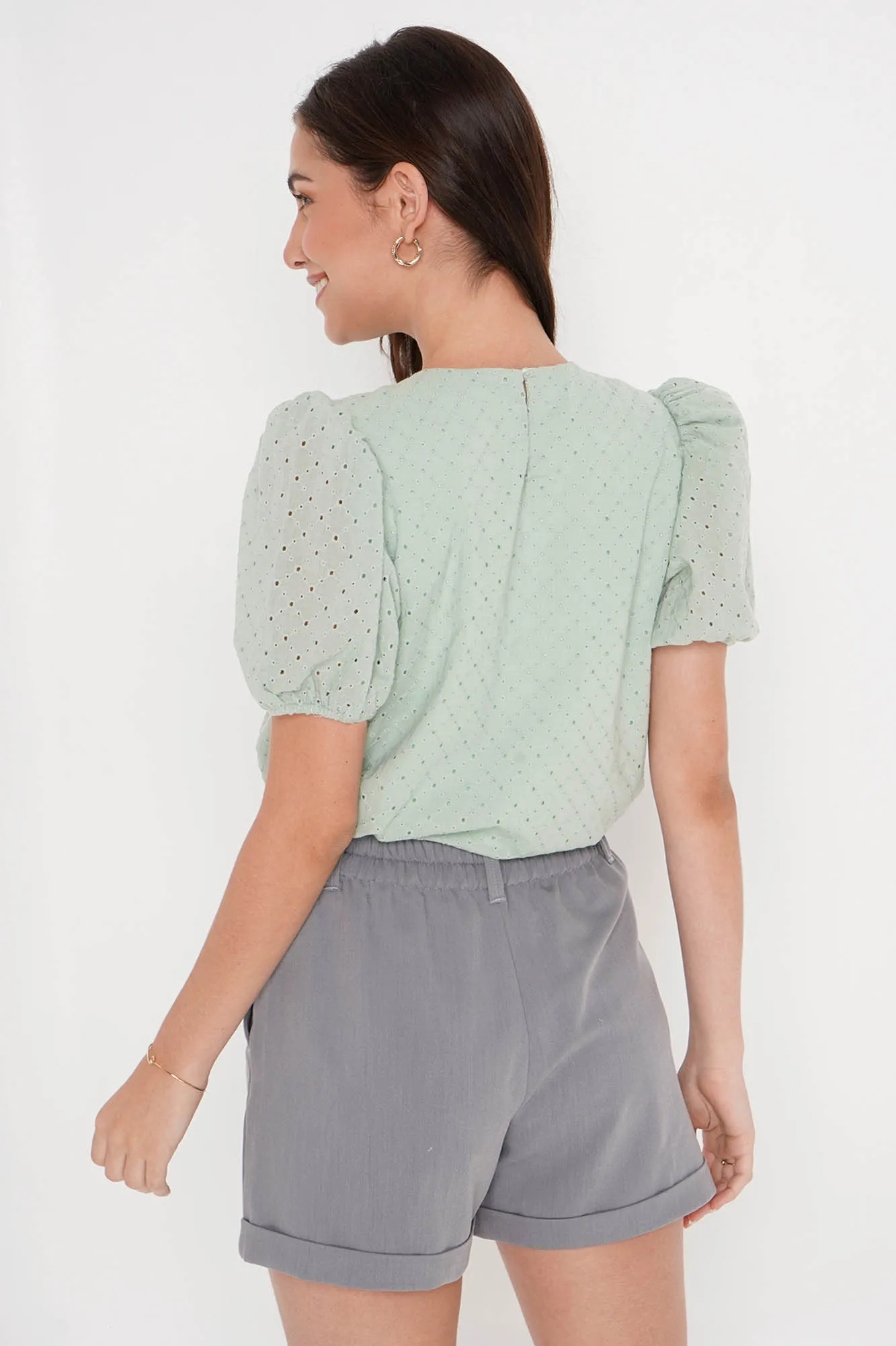 Puff Sleeves Eyelet Top