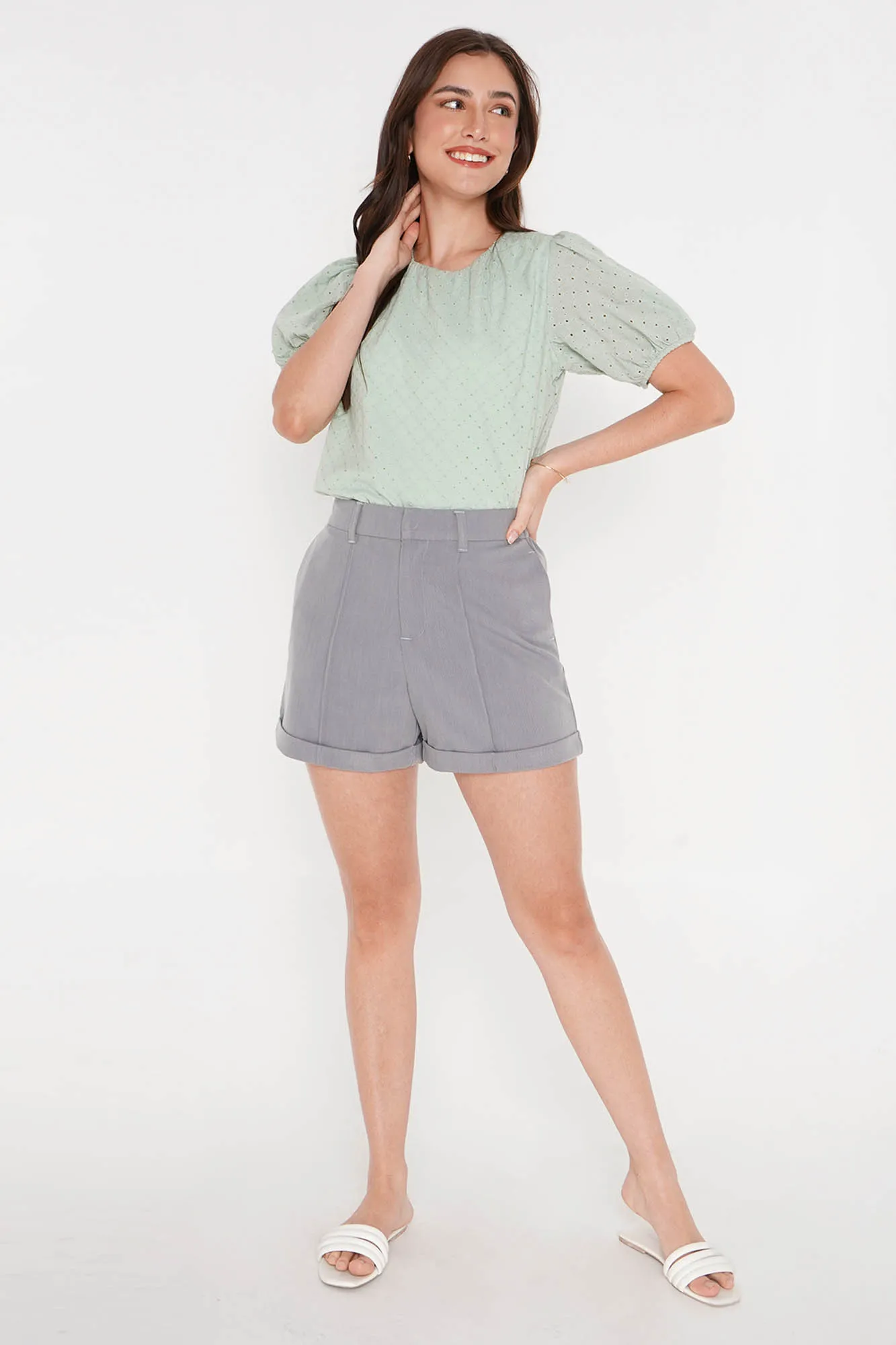 Puff Sleeves Eyelet Top