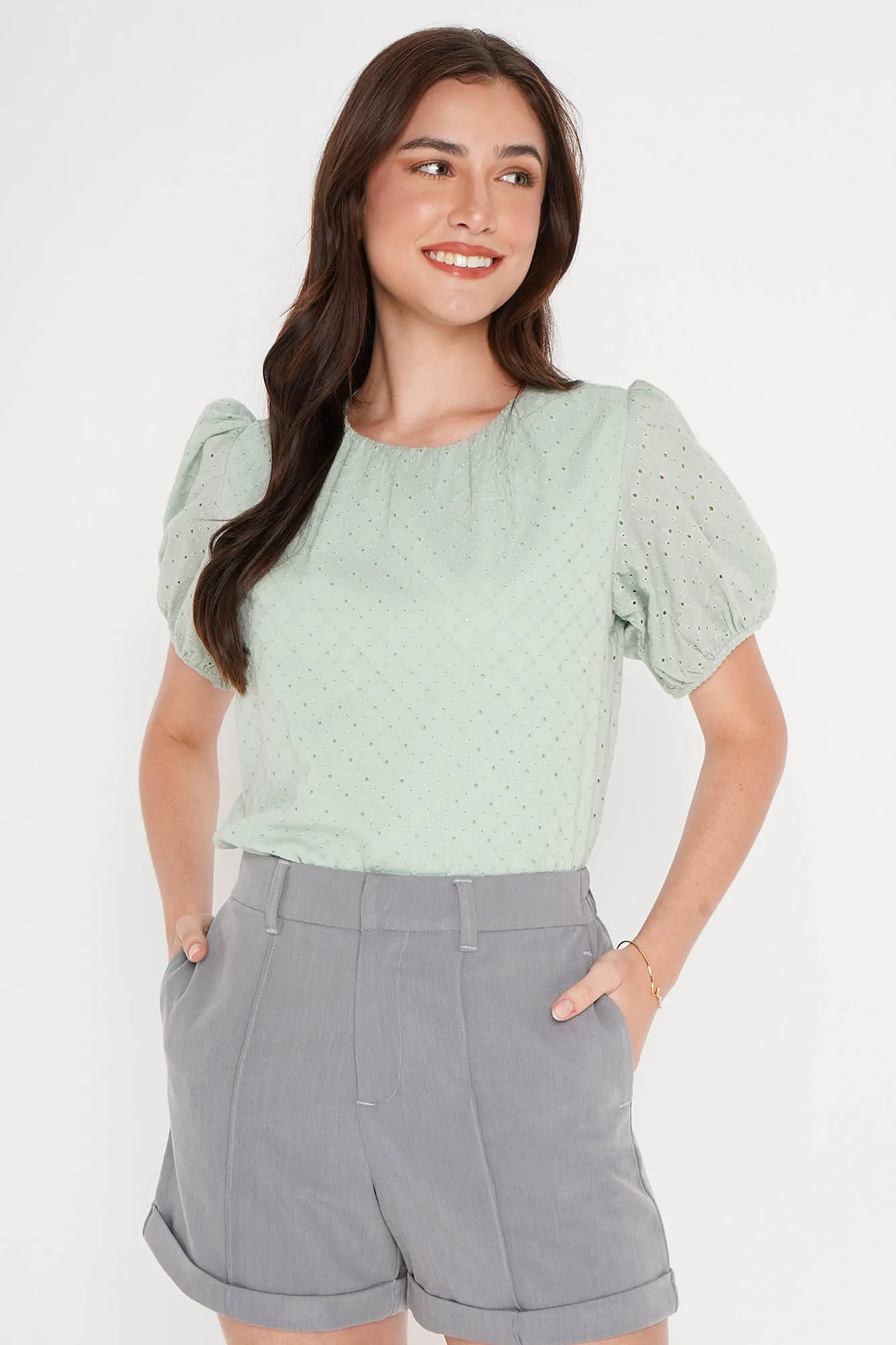 Puff Sleeves Eyelet Top