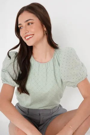Puff Sleeves Eyelet Top