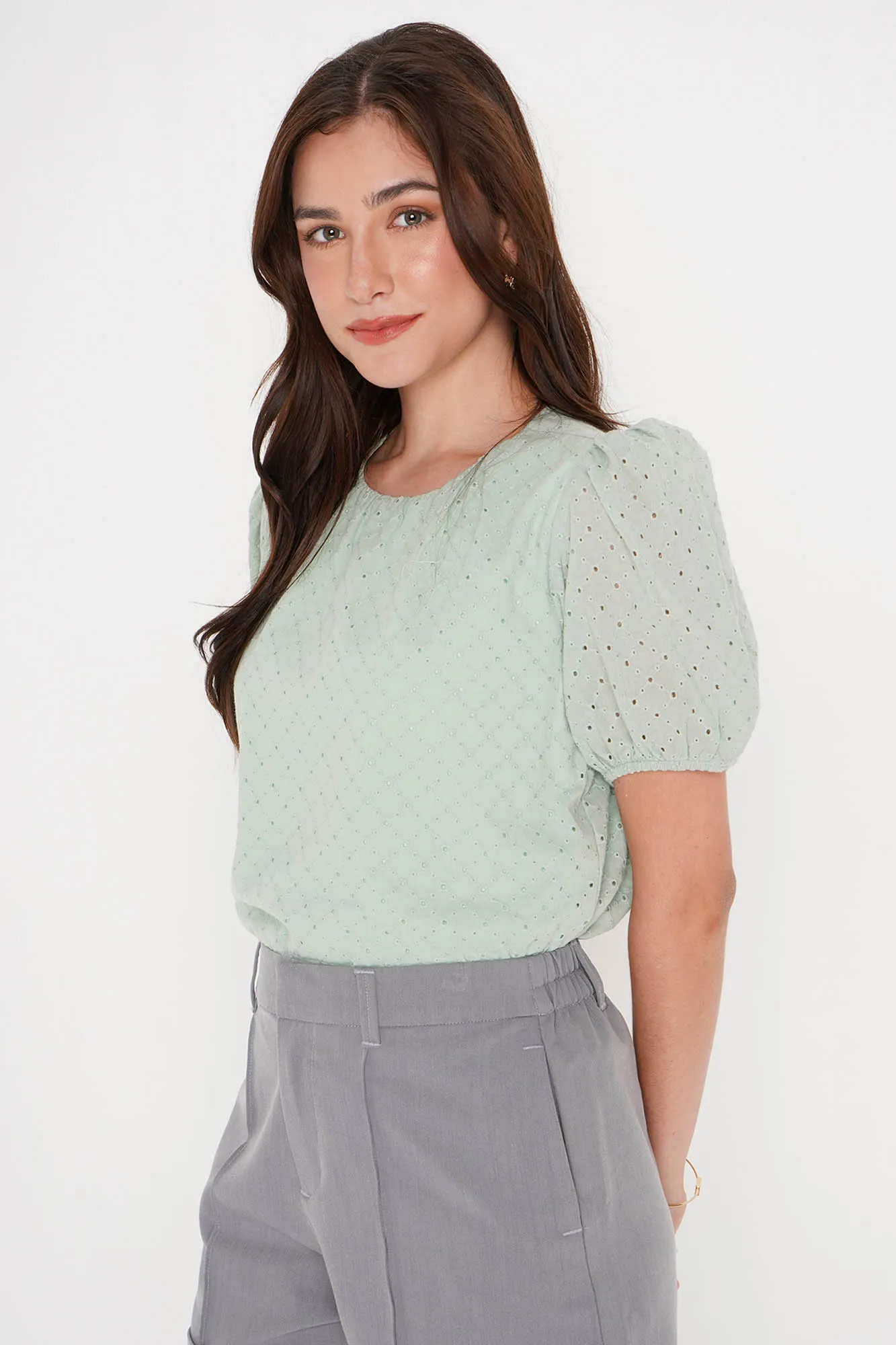Puff Sleeves Eyelet Top