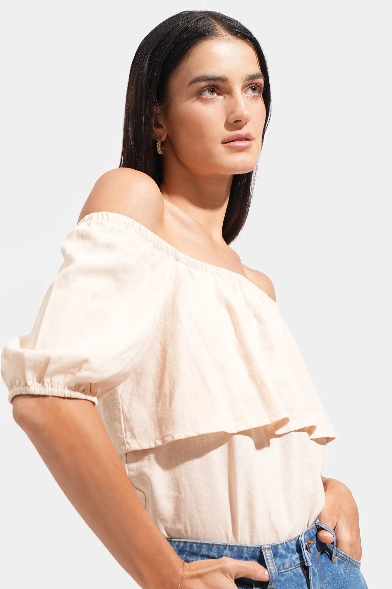 REFORME Two-Way Shirred Linen Blend Top