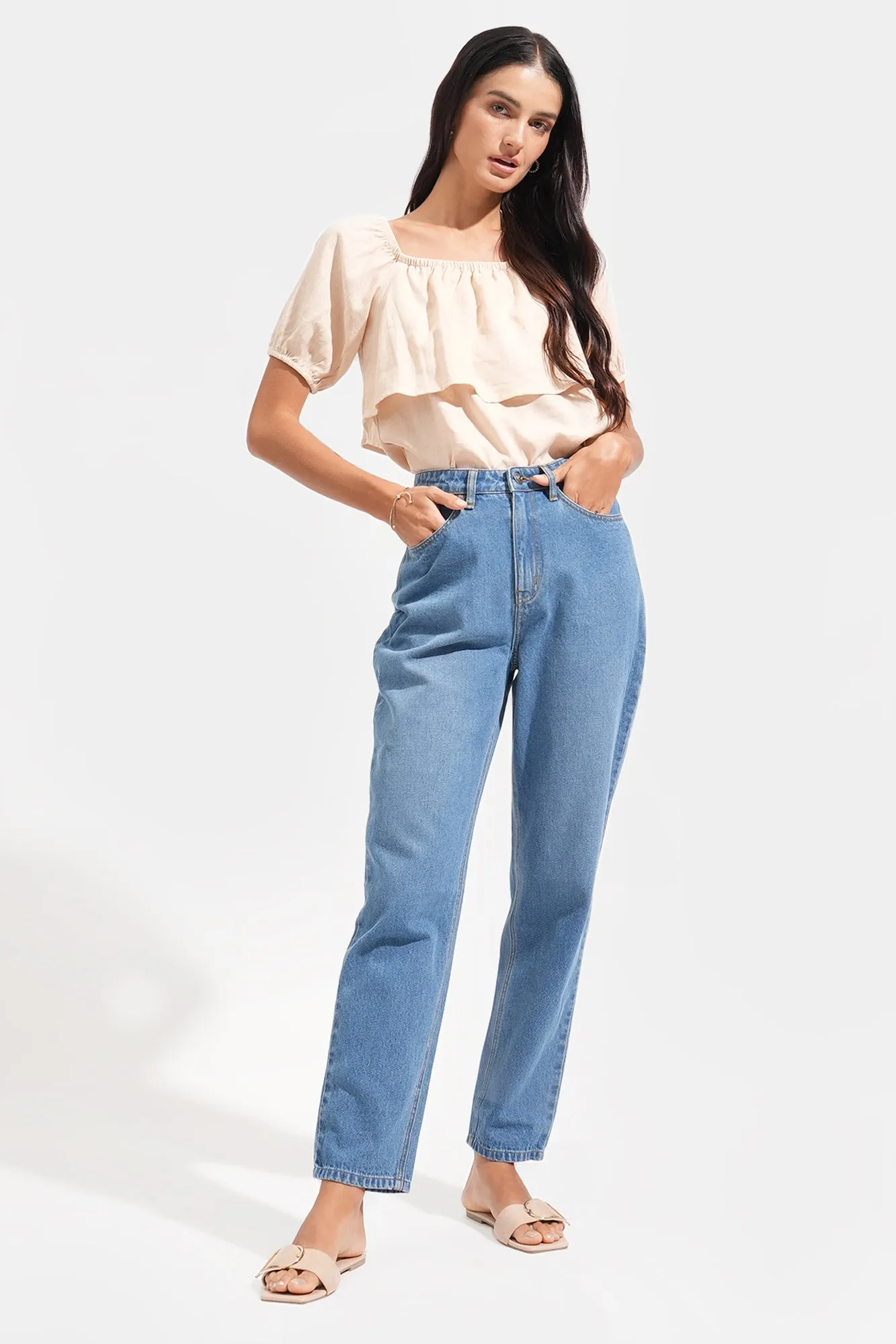 REFORME Two-Way Shirred Linen Blend Top