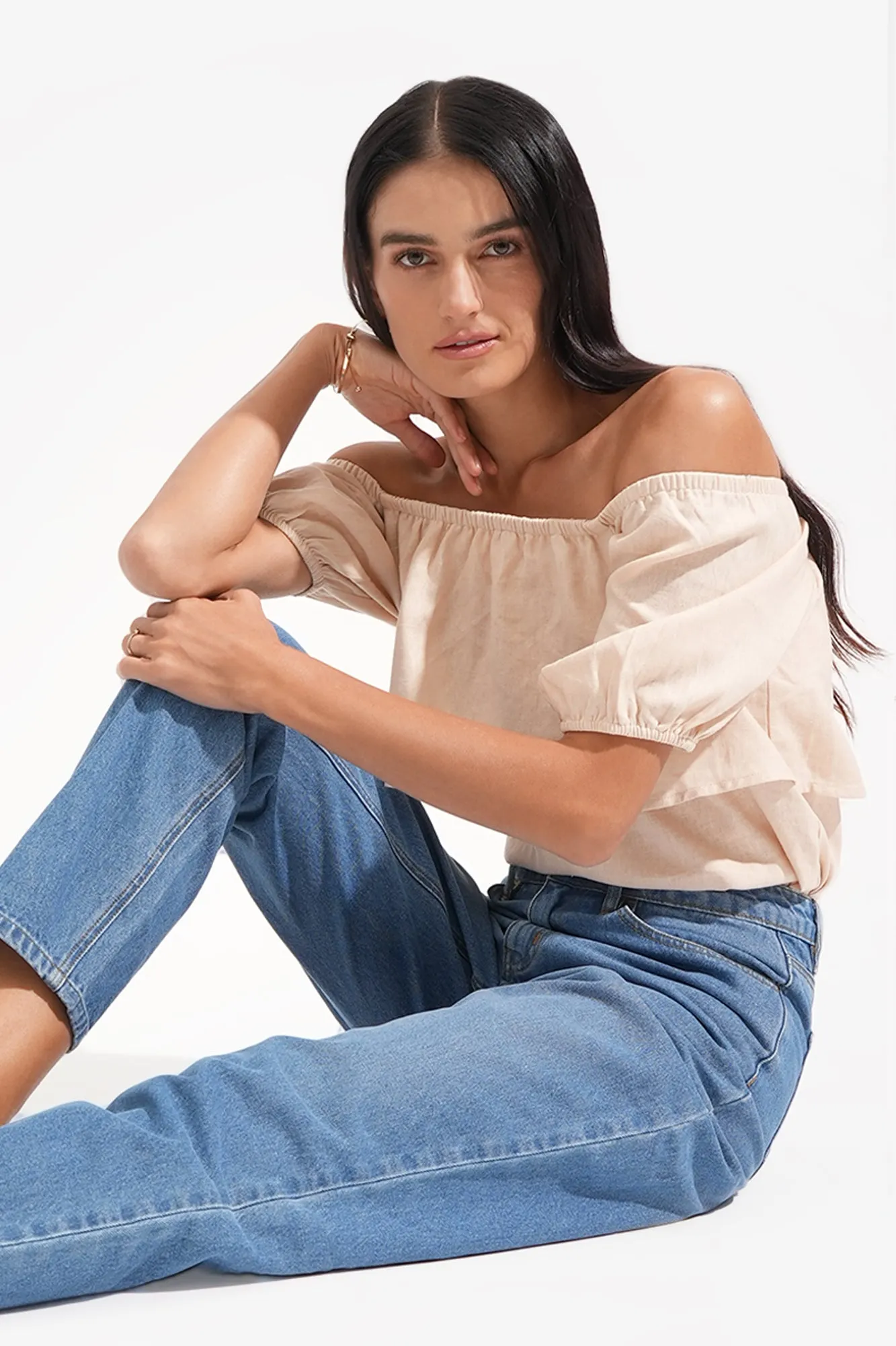 REFORME Two-Way Shirred Linen Blend Top
