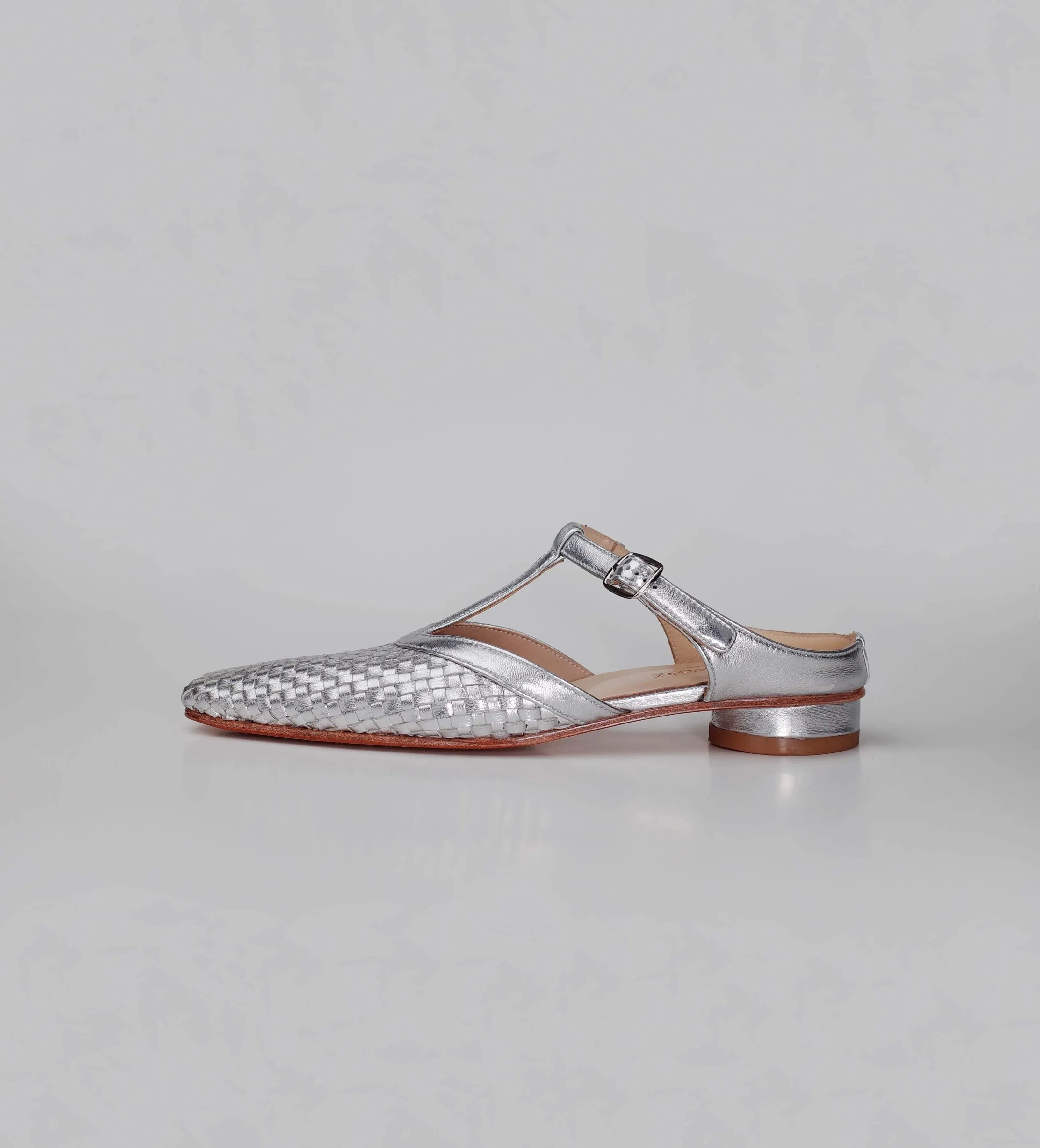 Silver Woven T-Strap Sandals