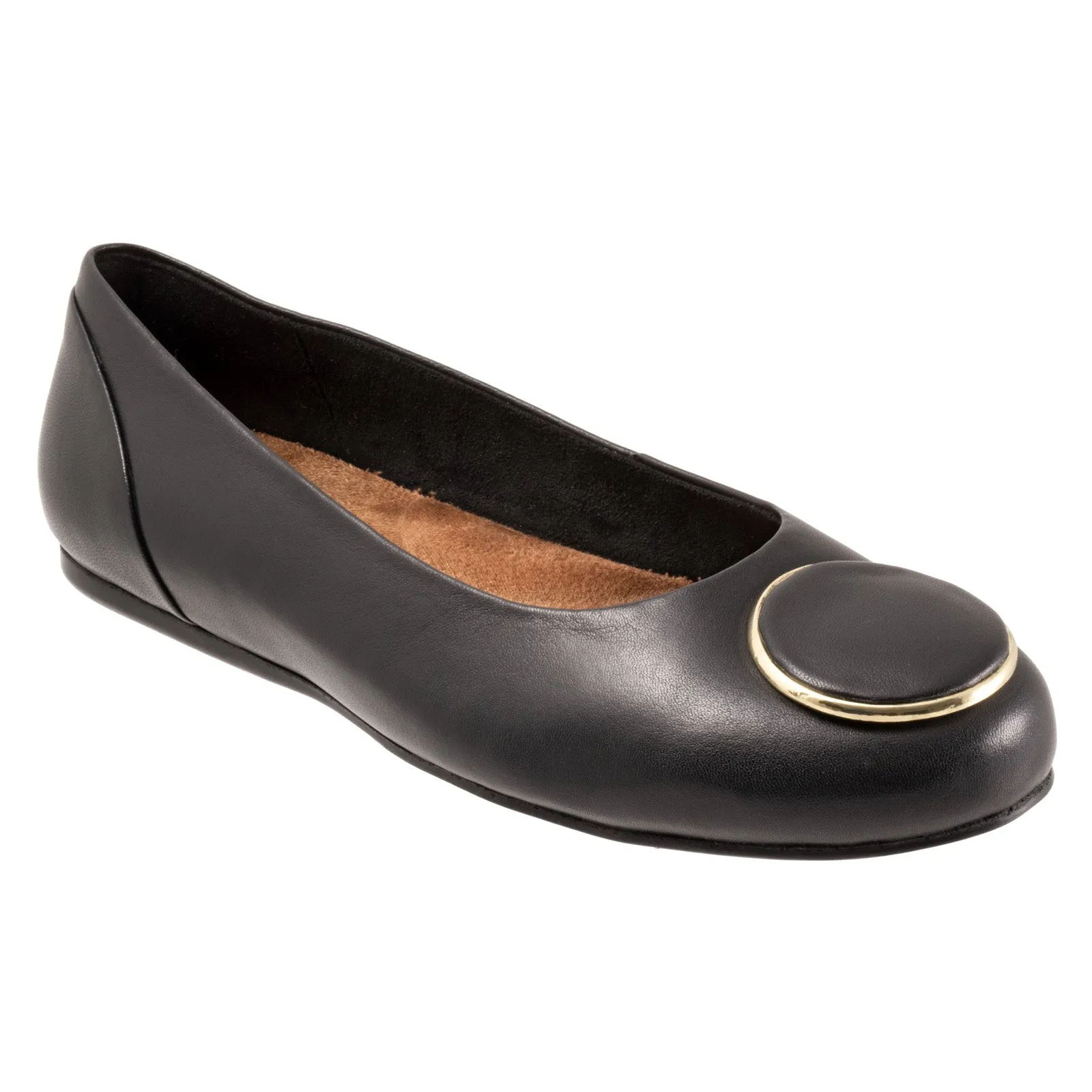 Softwalk Sonoma Halo S2257-001 Womens Black Wide Leather Ballet Flats Shoes