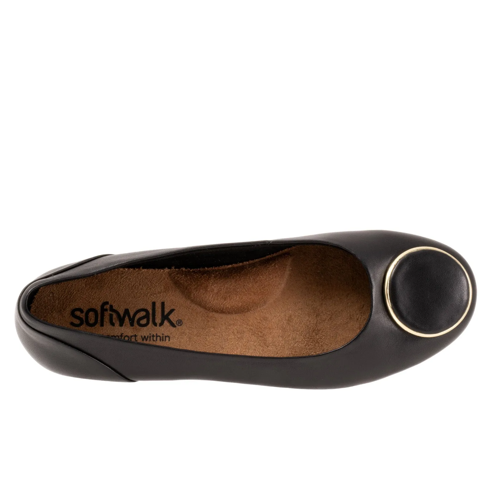 Softwalk Sonoma Halo S2257-001 Womens Black Wide Leather Ballet Flats Shoes