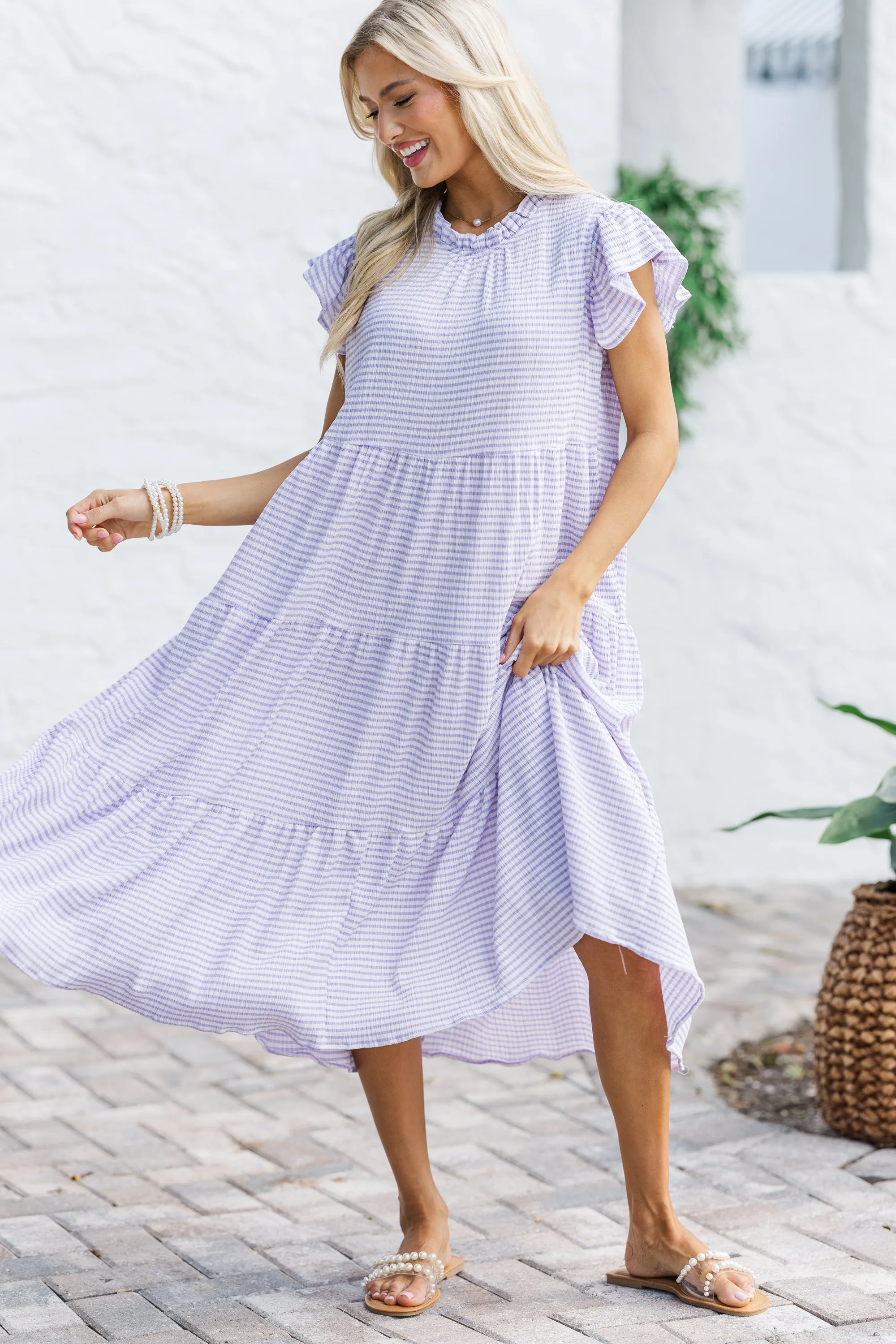 Speak Your Mind Lavender Gingham Midi Dress