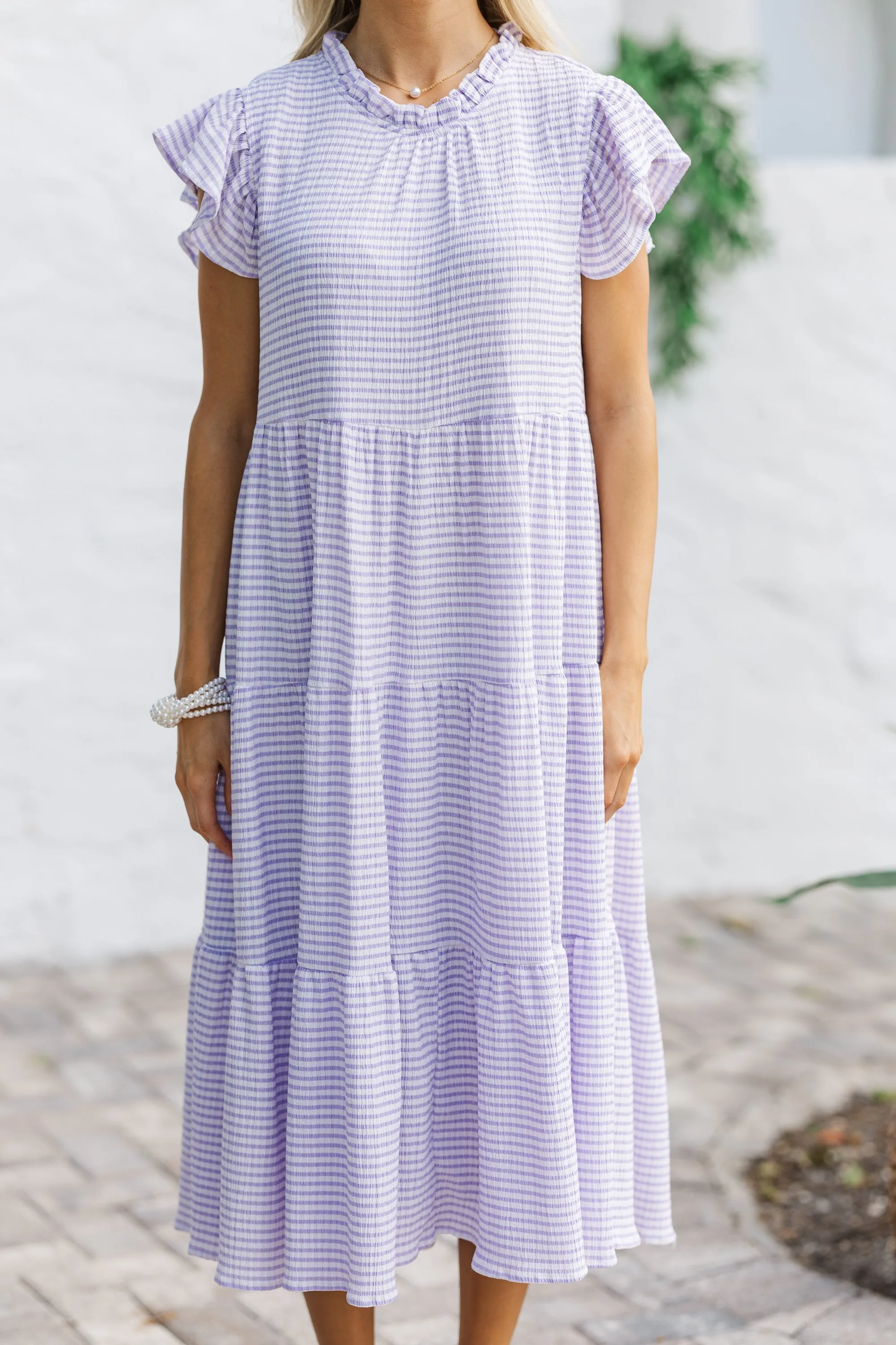 Speak Your Mind Lavender Gingham Midi Dress