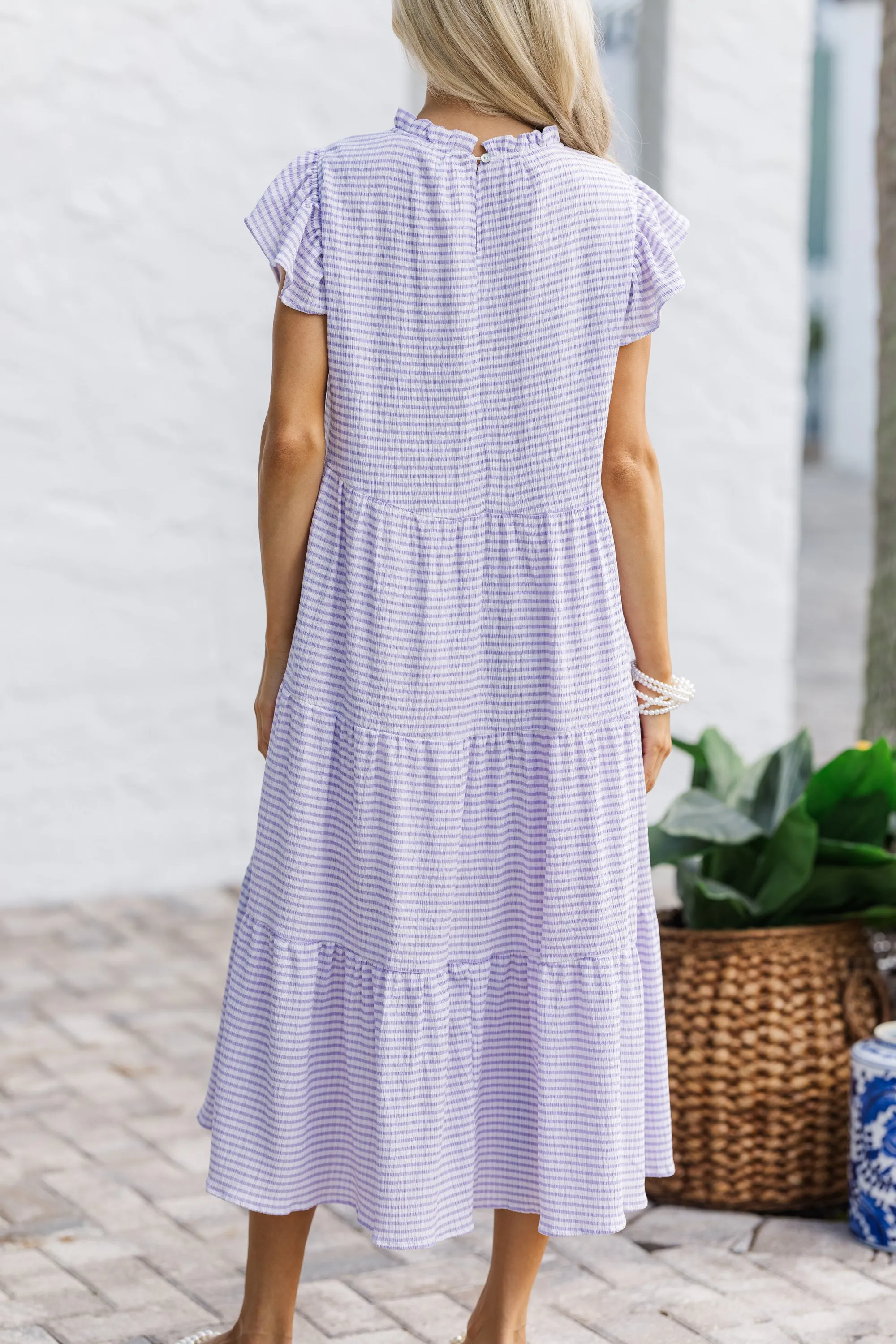 Speak Your Mind Lavender Gingham Midi Dress