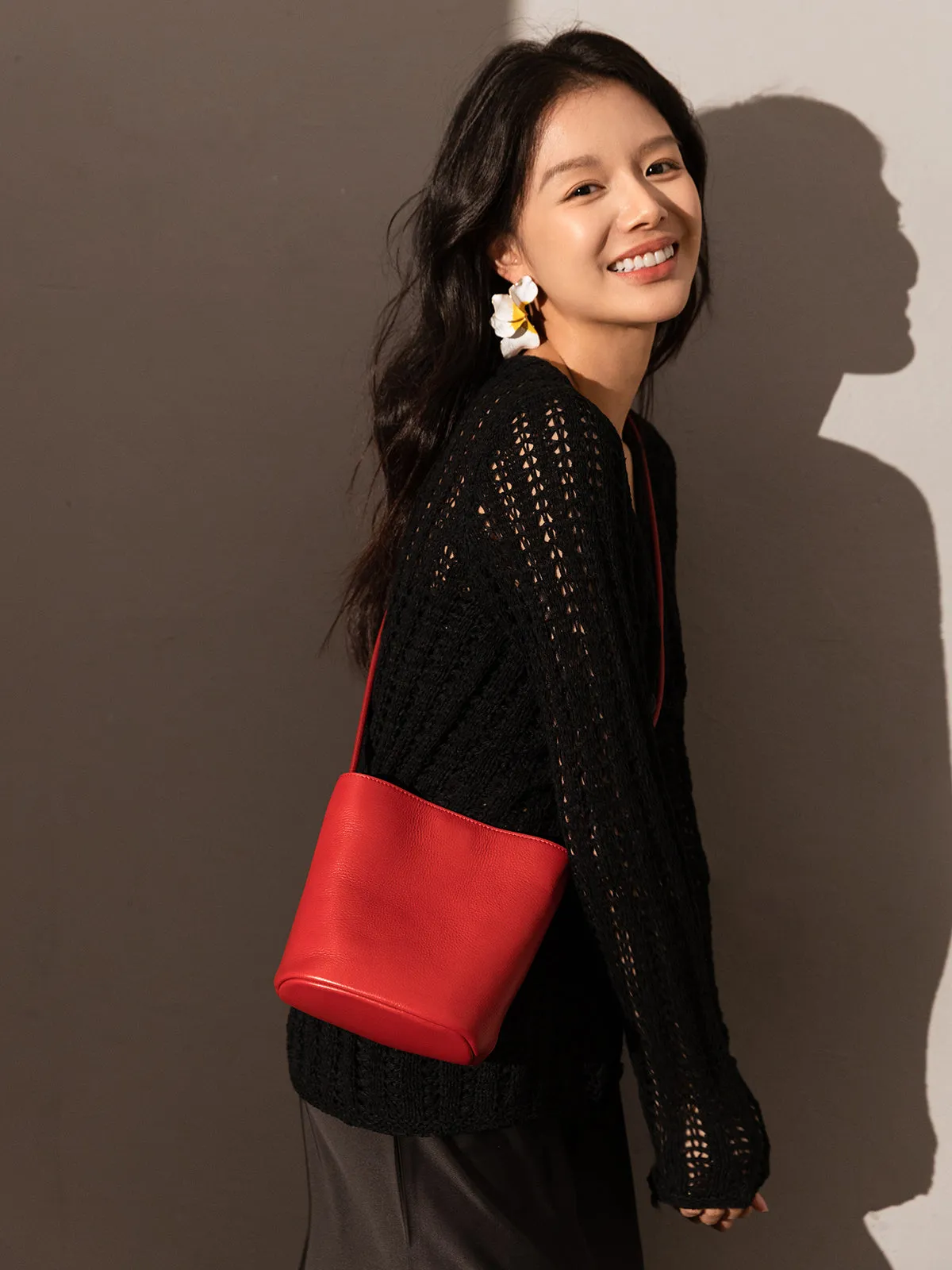 Strap Leather Bucket Detailed Bag Thin Waterproof Smart design