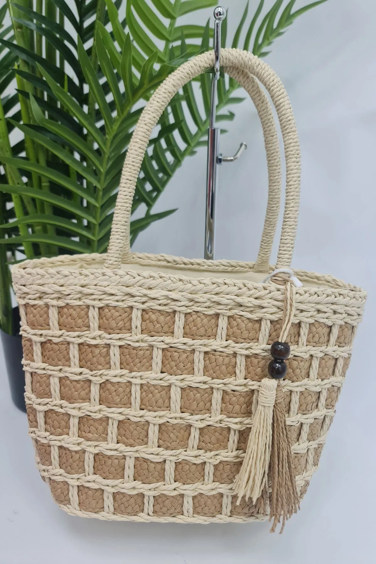 Straw Tassel Two Handle Shoulder Bag