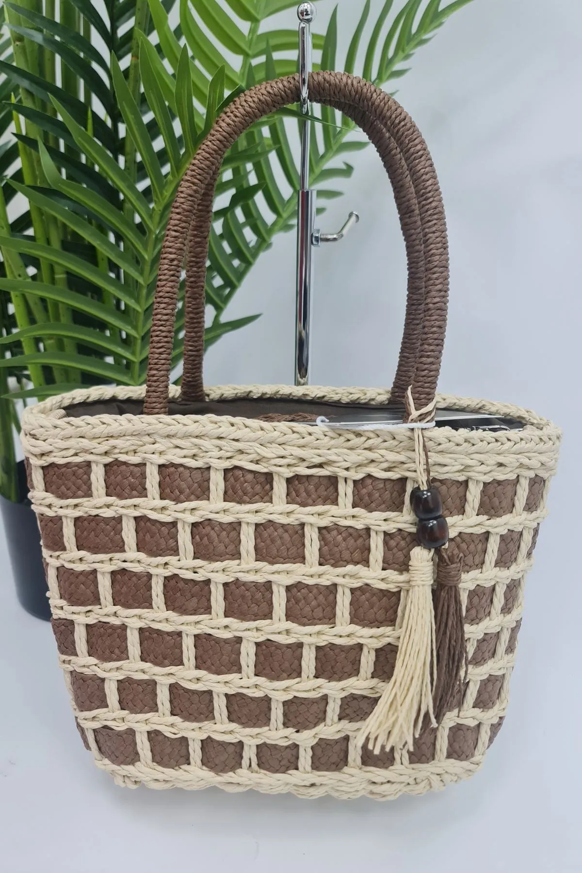 Straw Tassel Two Handle Shoulder Bag
