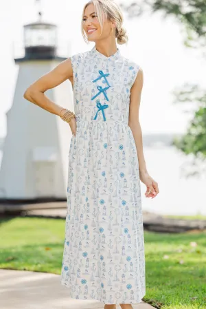 The Creative Navy Blue Toile Midi Dress