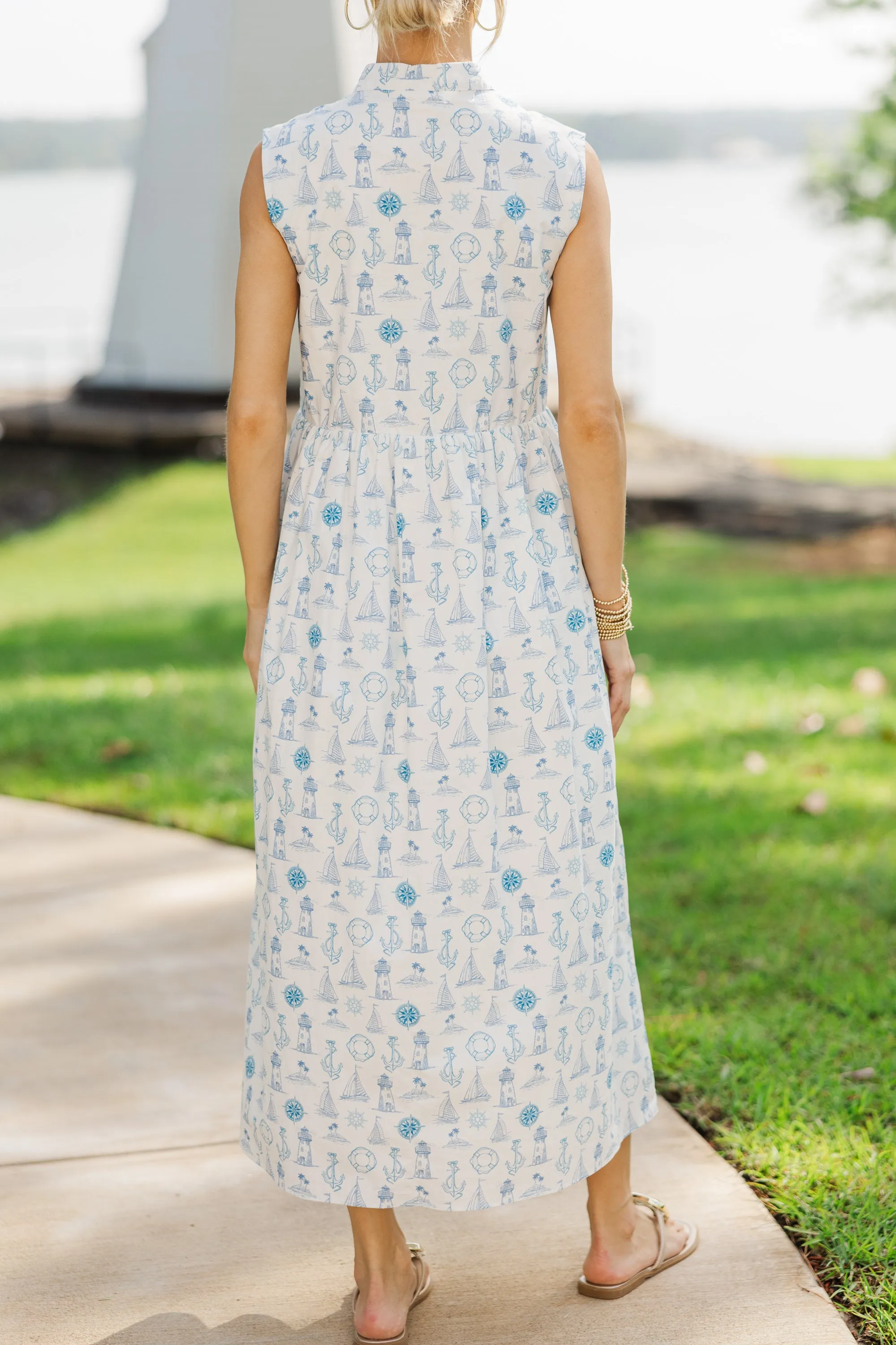The Creative Navy Blue Toile Midi Dress