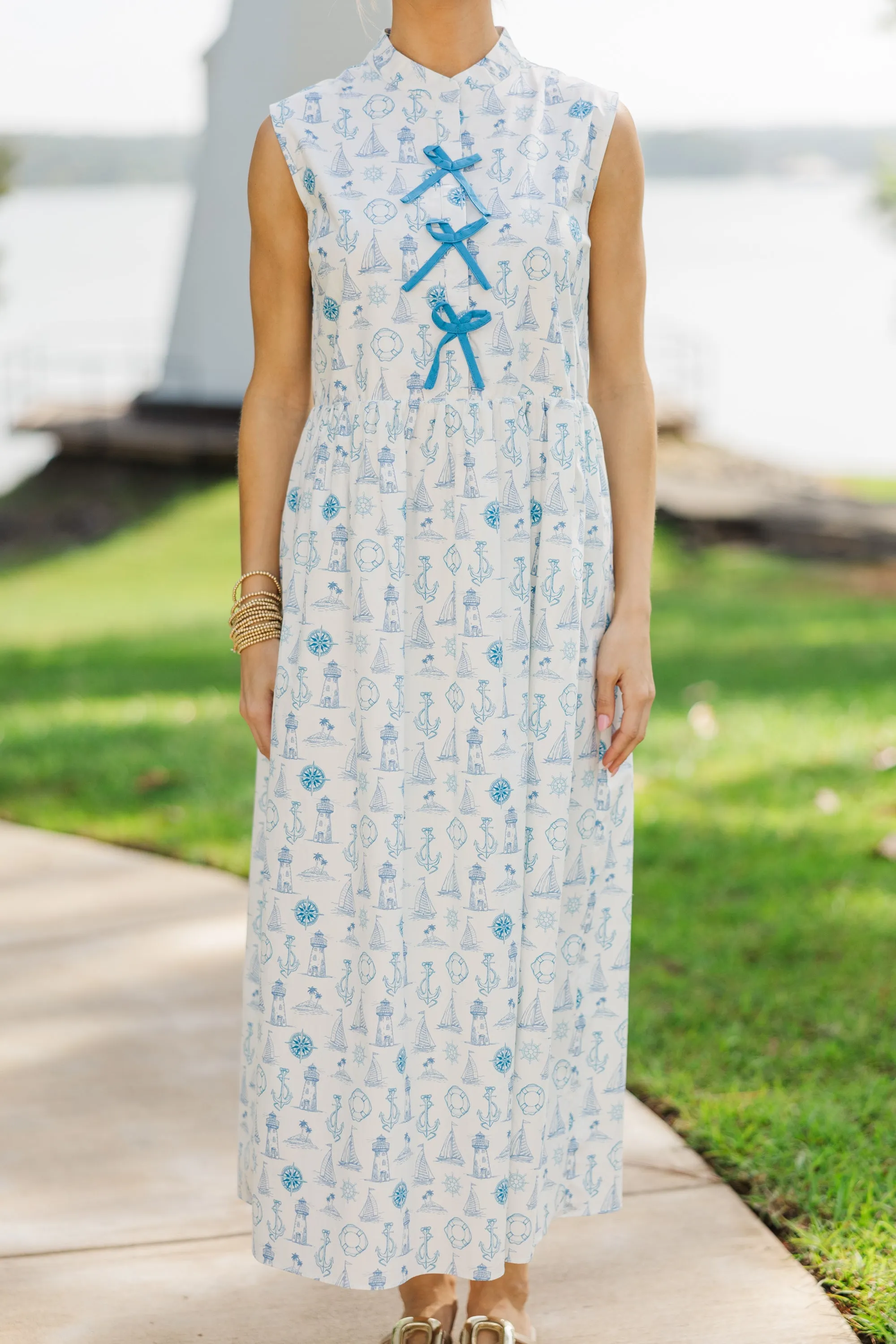 The Creative Navy Blue Toile Midi Dress