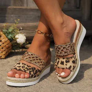 Thick-soled Slippers Women's Outdoor Slip-on Shoes New Style Wedge Fashion Loose Thick Sole High Quality Platform Fish Mouth High Heel Woven Straw Sandals