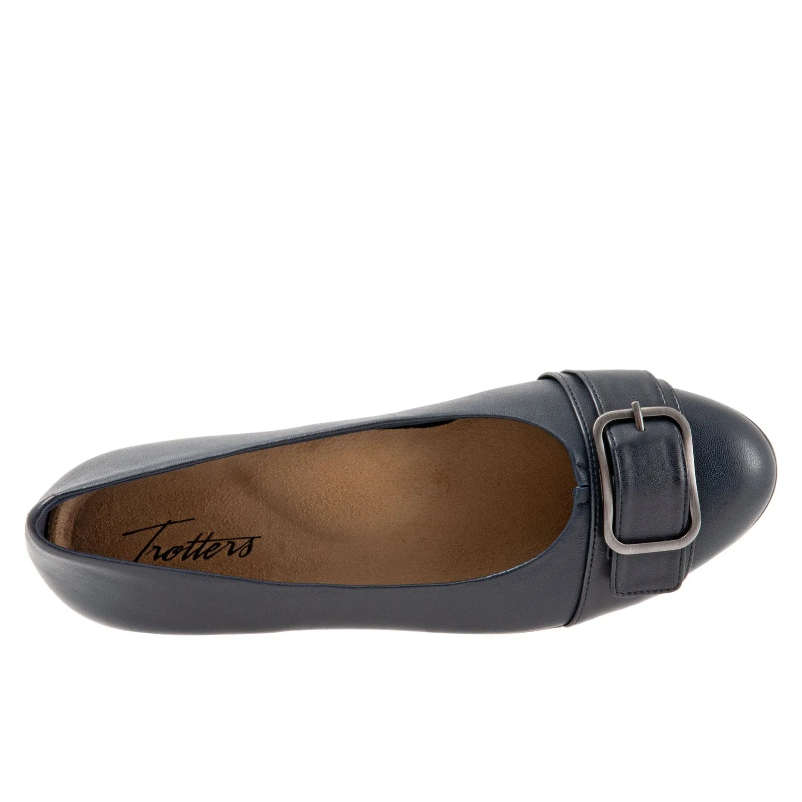 Trotters Aubrey T1850-400 Womens Blue Narrow Leather Ballet Flats Shoes