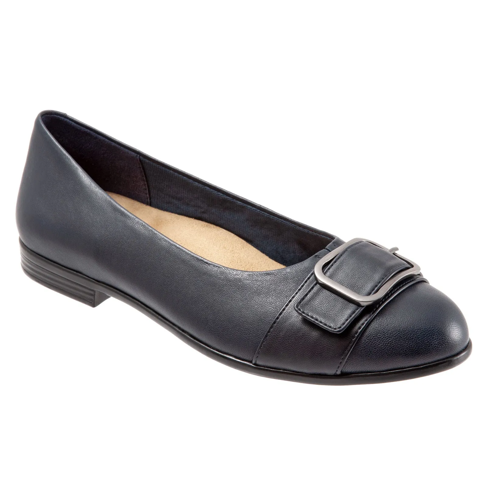 Trotters Aubrey T1850-400 Womens Blue Narrow Leather Ballet Flats Shoes