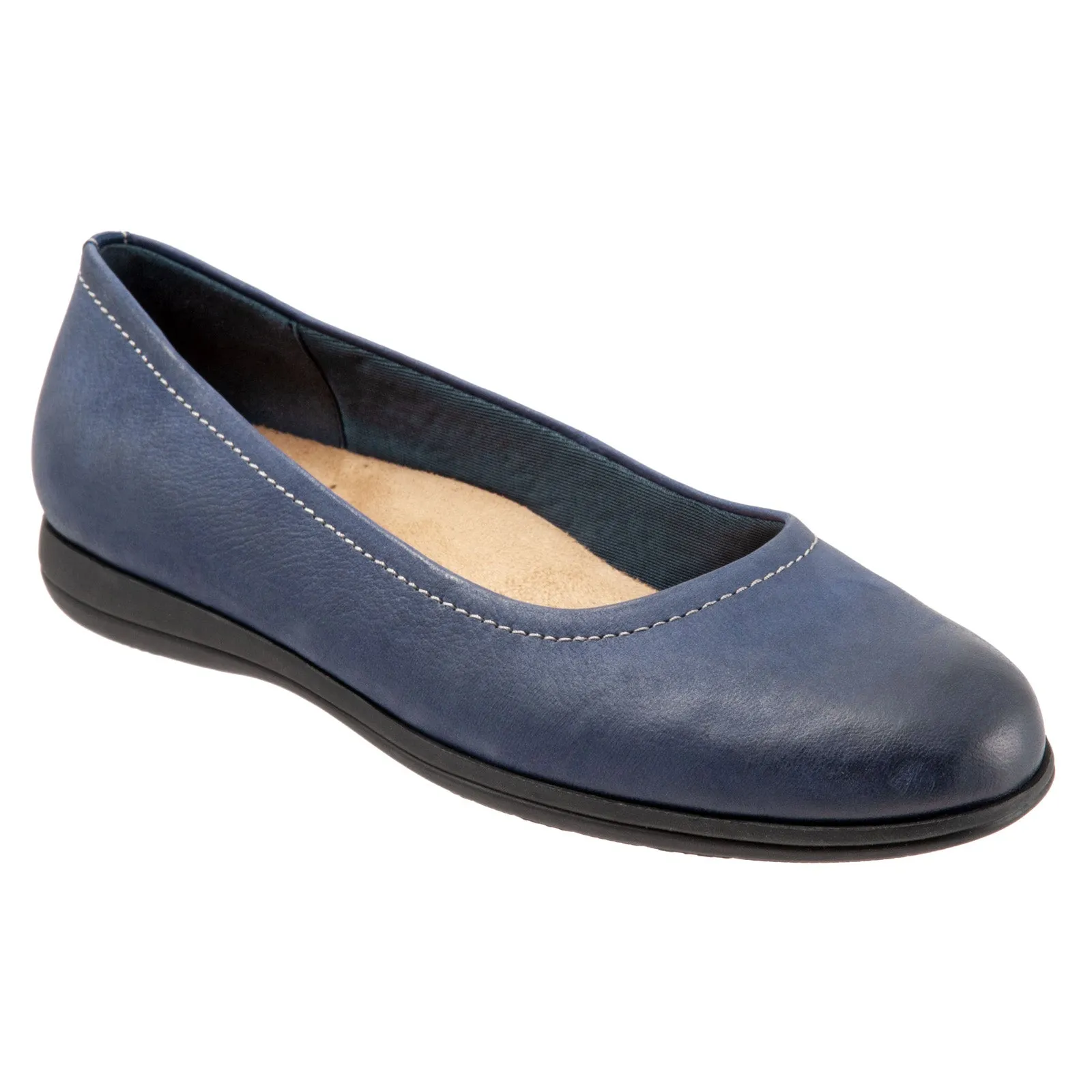 Trotters Darcey T1904-400 Womens Blue Wide Leather Ballet Flats Shoes