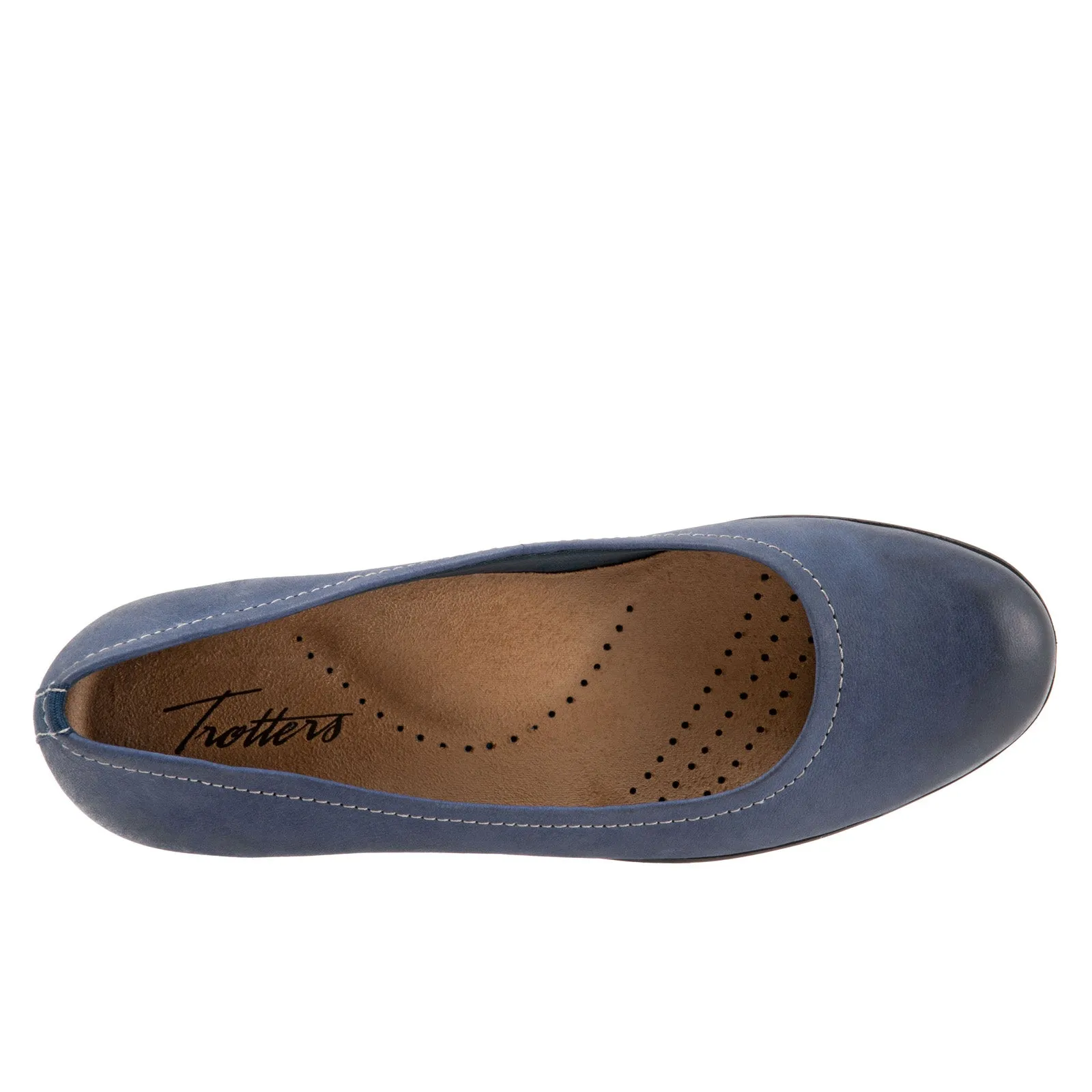 Trotters Darcey T1904-400 Womens Blue Wide Leather Ballet Flats Shoes