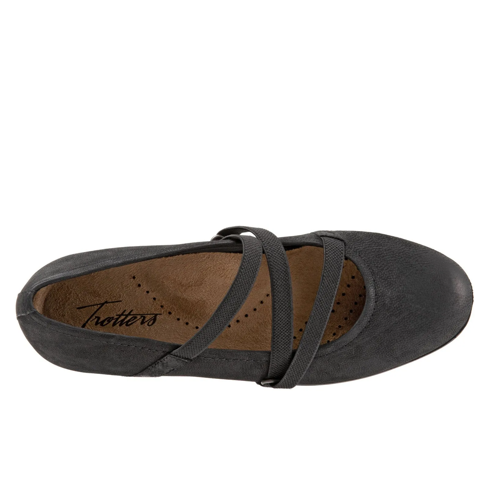 Trotters Della T1953-001 Womens Black Nubuck Slip On Ballet Flats Shoes