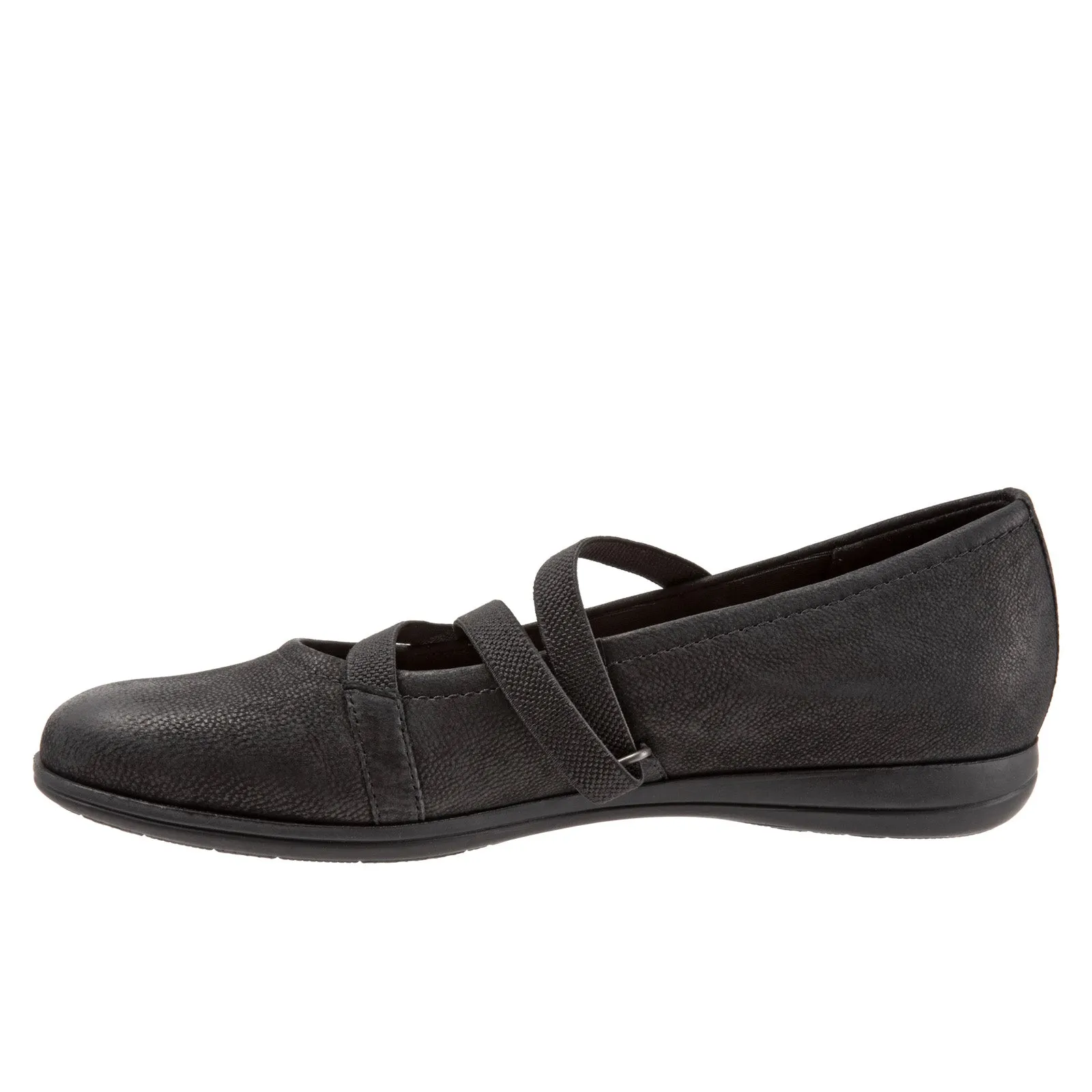 Trotters Della T1953-001 Womens Black Nubuck Slip On Ballet Flats Shoes