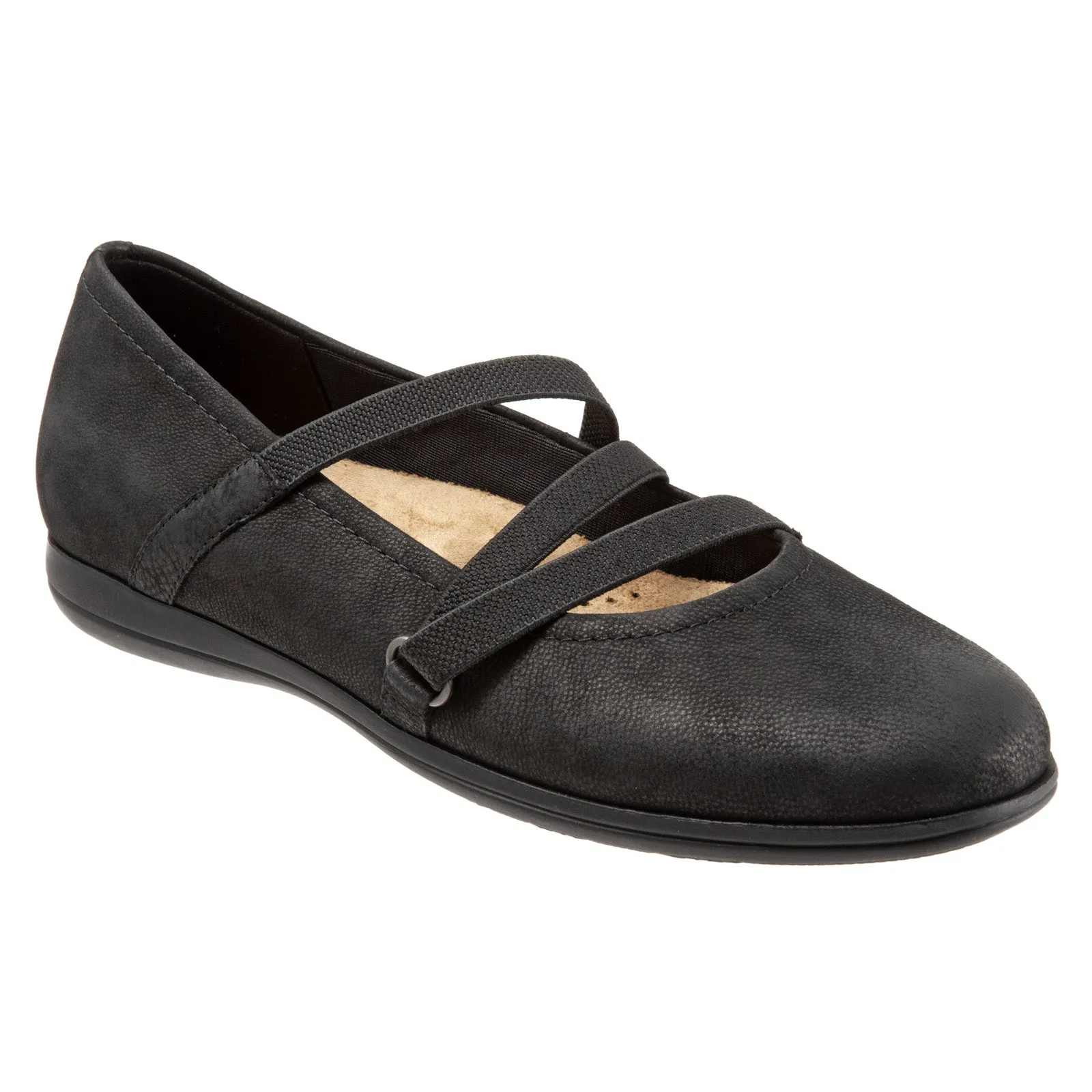 Trotters Della T1953-001 Womens Black Nubuck Slip On Ballet Flats Shoes