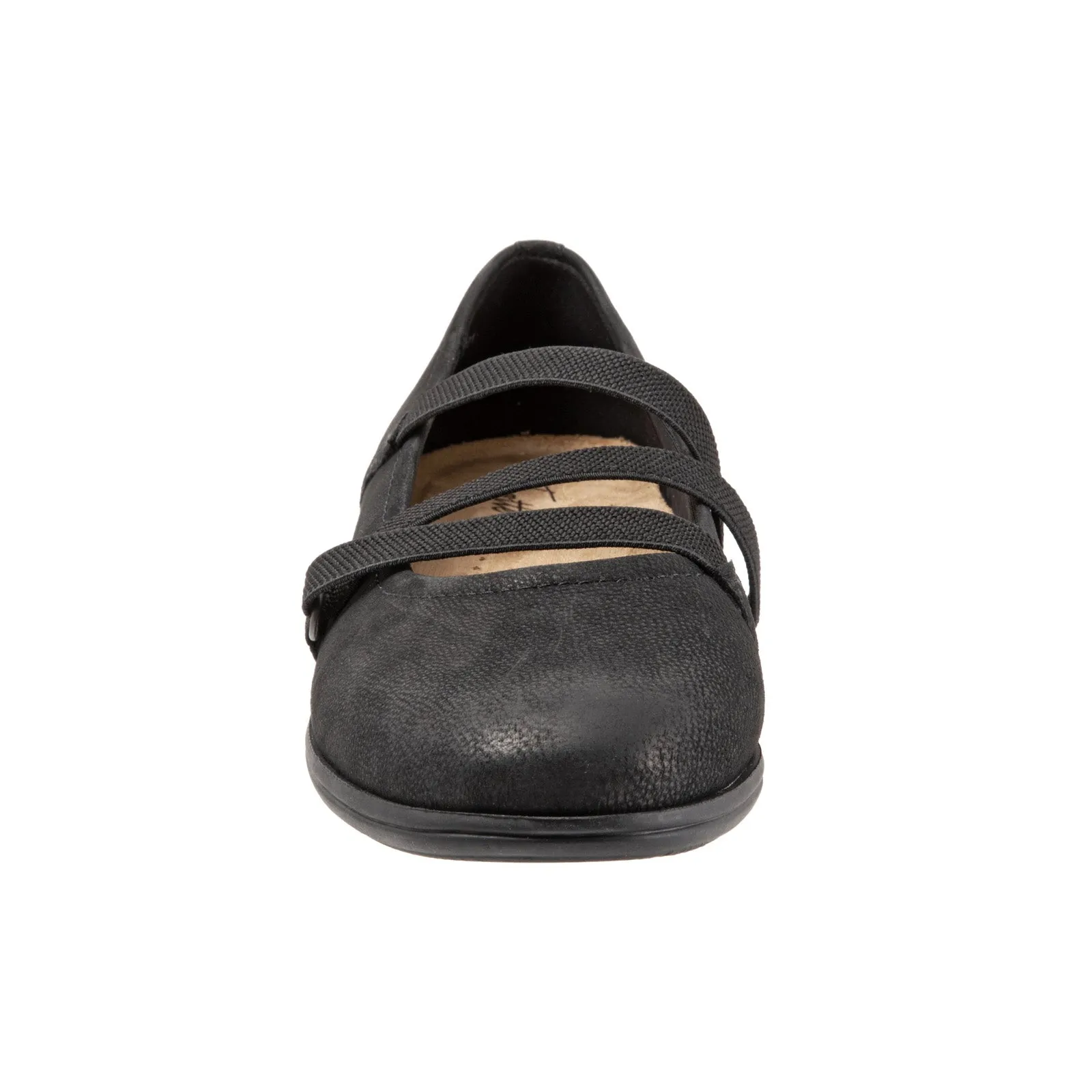 Trotters Della T1953-001 Womens Black Nubuck Slip On Ballet Flats Shoes