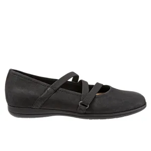 Trotters Della T1953-001 Womens Black Nubuck Slip On Ballet Flats Shoes