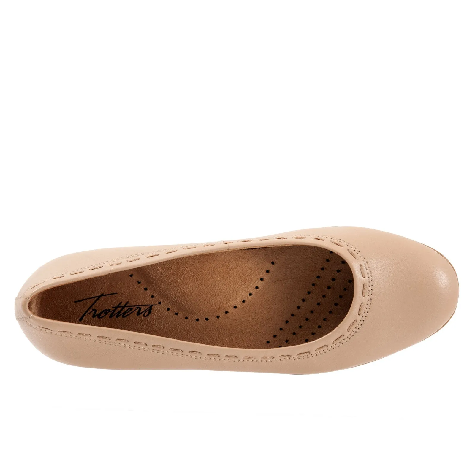 Trotters Dixie T2217-130 Womens Beige Narrow Leather Ballet Flats Shoes