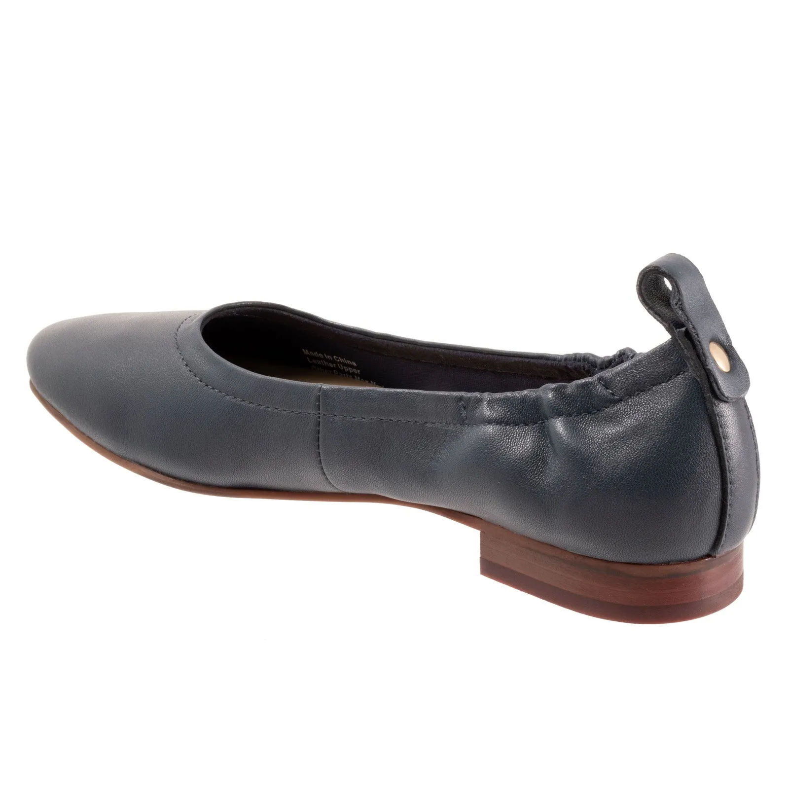 Trotters Gia T2252-400 Womens Blue Wide Leather Slip On Ballet Flats Shoes