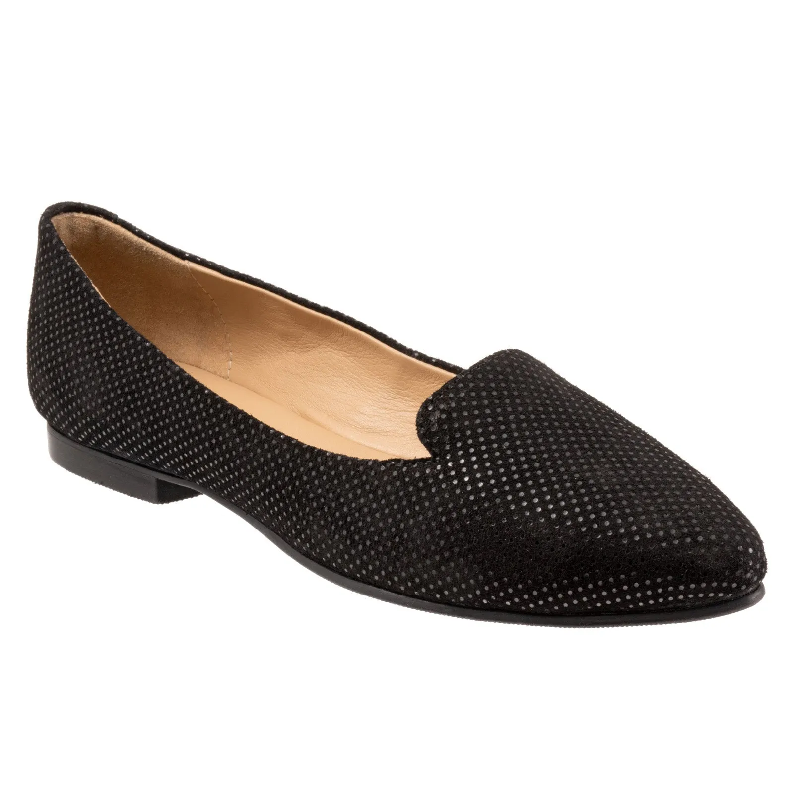 Trotters Harlowe T1707-053 Womens Black Wide Suede Ballet Flats Shoes