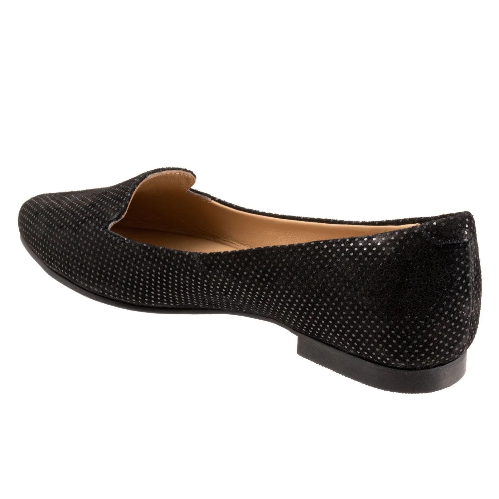 Trotters Harlowe T1707-053 Womens Black Wide Suede Ballet Flats Shoes