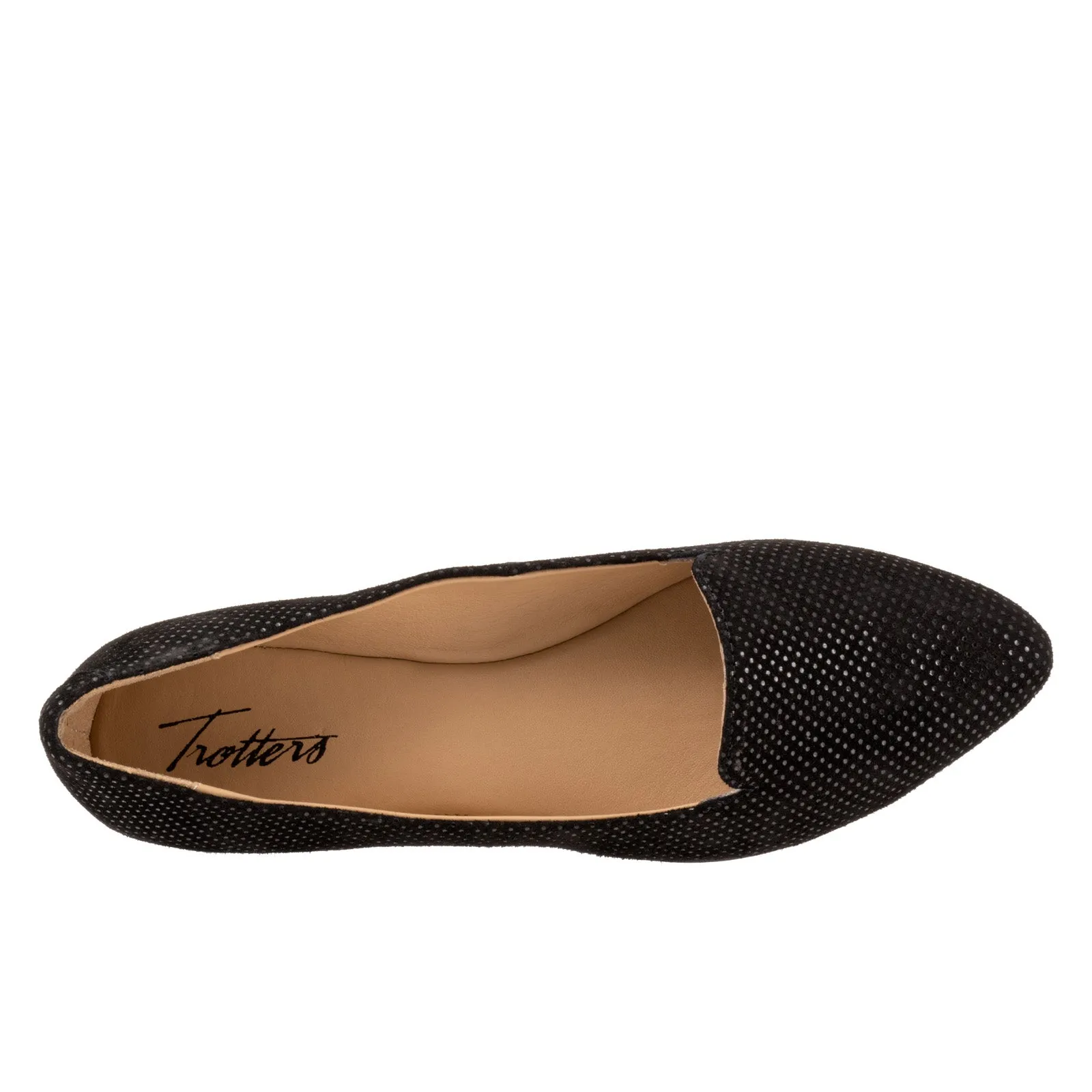 Trotters Harlowe T1707-053 Womens Black Wide Suede Ballet Flats Shoes