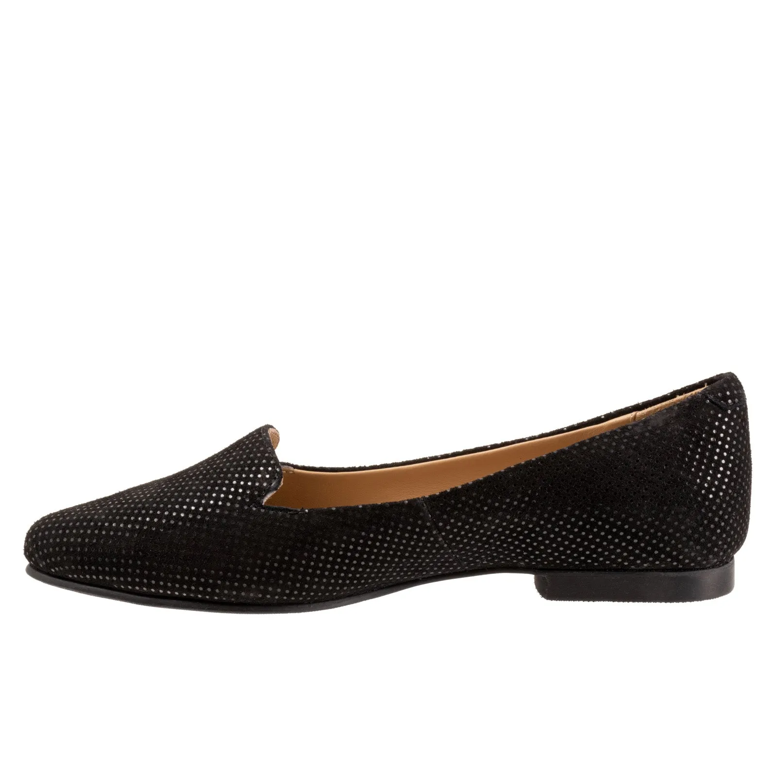 Trotters Harlowe T1707-053 Womens Black Wide Suede Ballet Flats Shoes