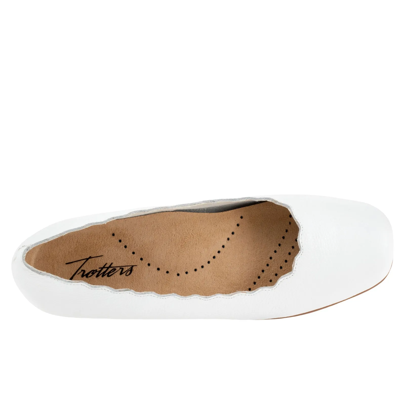 Trotters Sabine T2255-100 Womens White Leather Slip On Ballet Flats Shoes