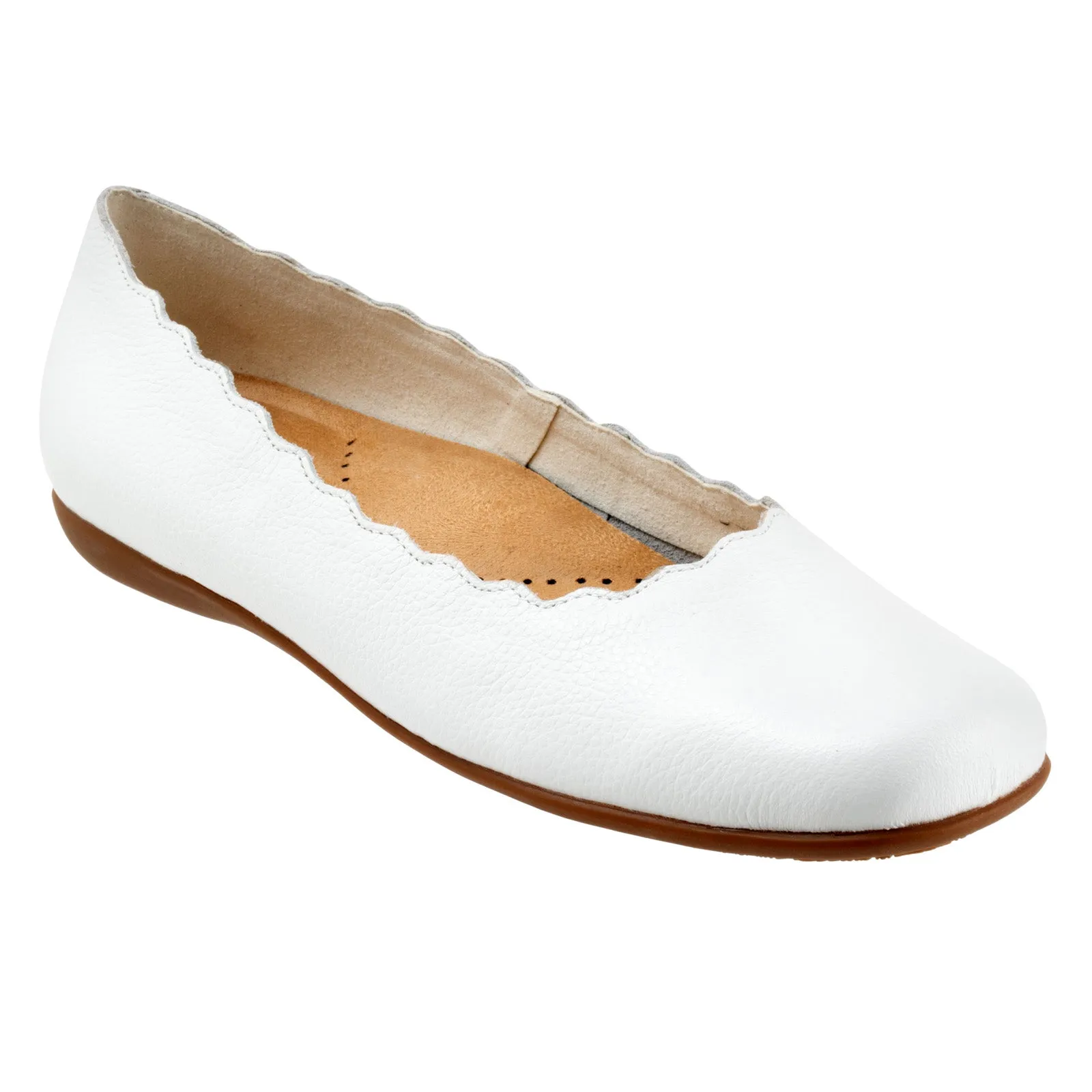 Trotters Sabine T2255-100 Womens White Leather Slip On Ballet Flats Shoes