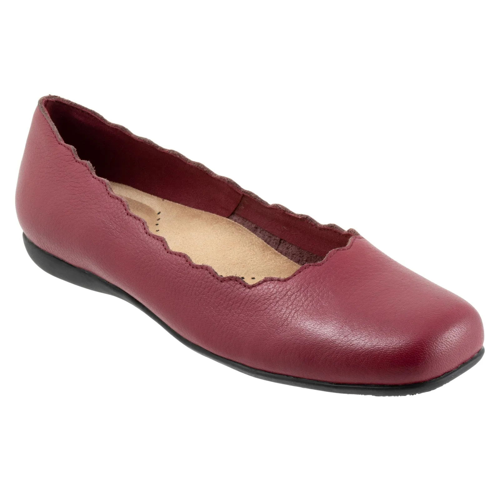 Trotters Sabine T2255-642 Womens Red Narrow Leather Ballet Flats Shoes