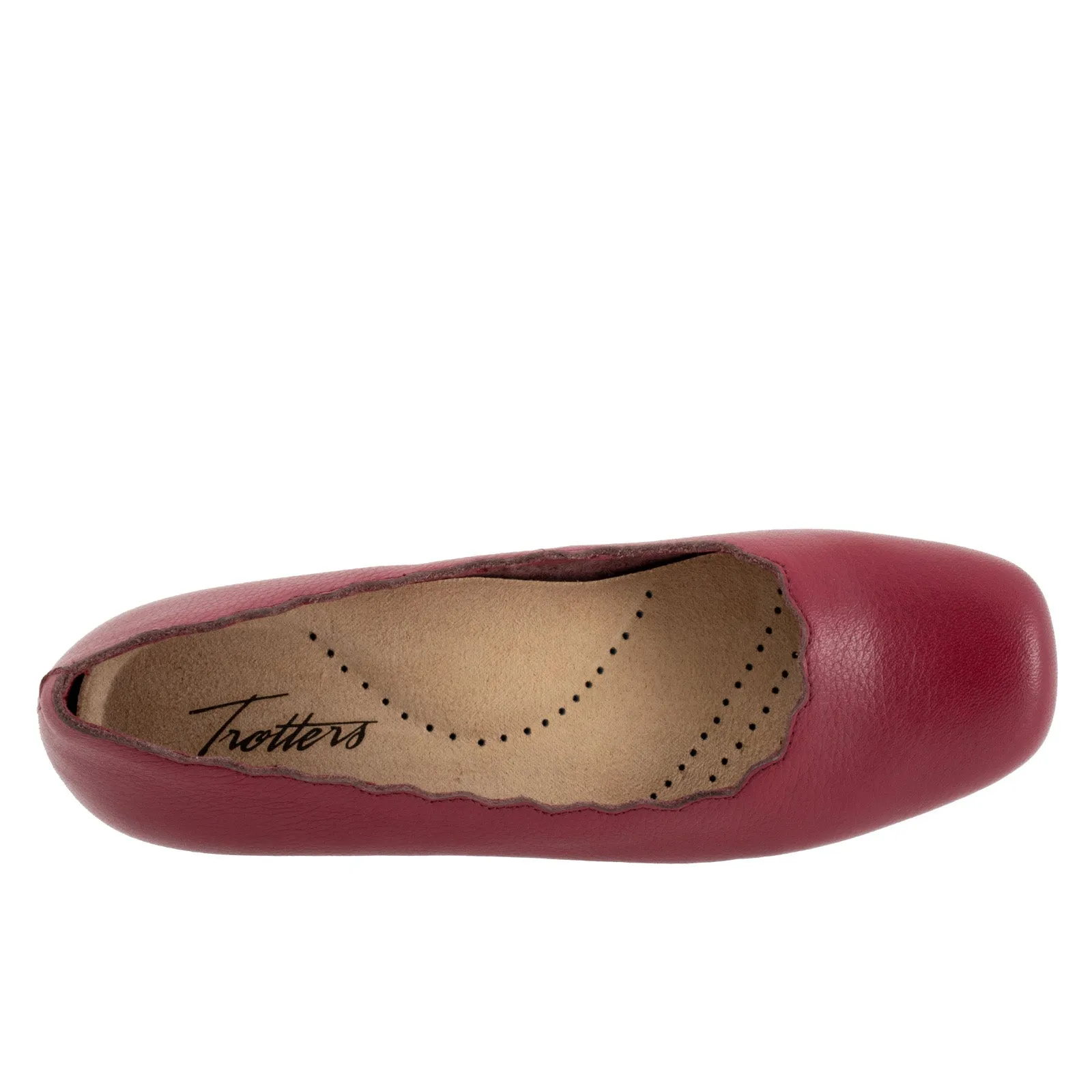 Trotters Sabine T2255-642 Womens Red Narrow Leather Ballet Flats Shoes