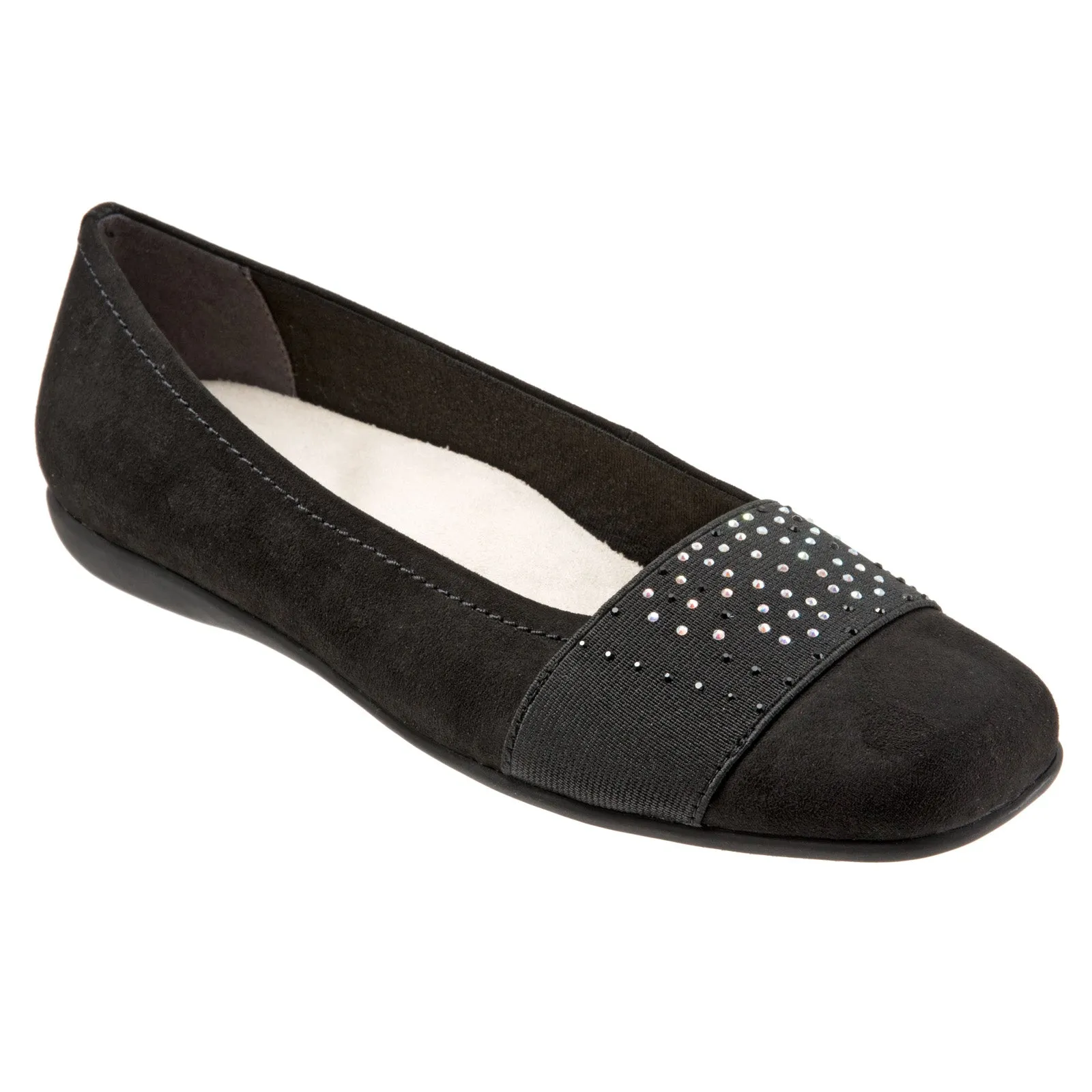 Trotters Samantha T1812-101 Womens Black Leather Slip On Ballet Flats Shoes