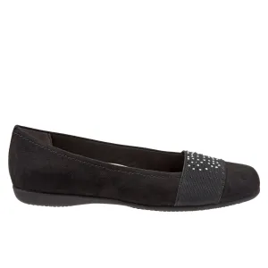 Trotters Samantha T1812-101 Womens Black Leather Slip On Ballet Flats Shoes