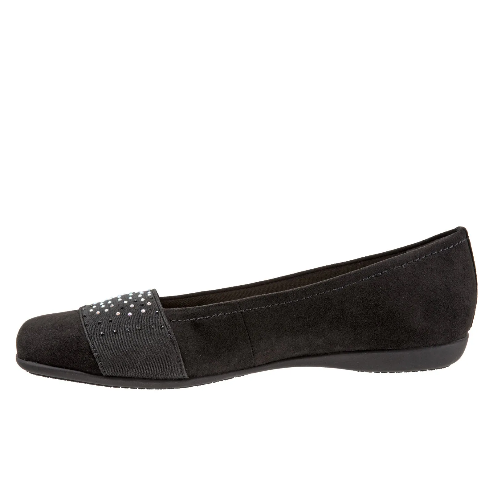 Trotters Samantha T1812-101 Womens Black Leather Slip On Ballet Flats Shoes