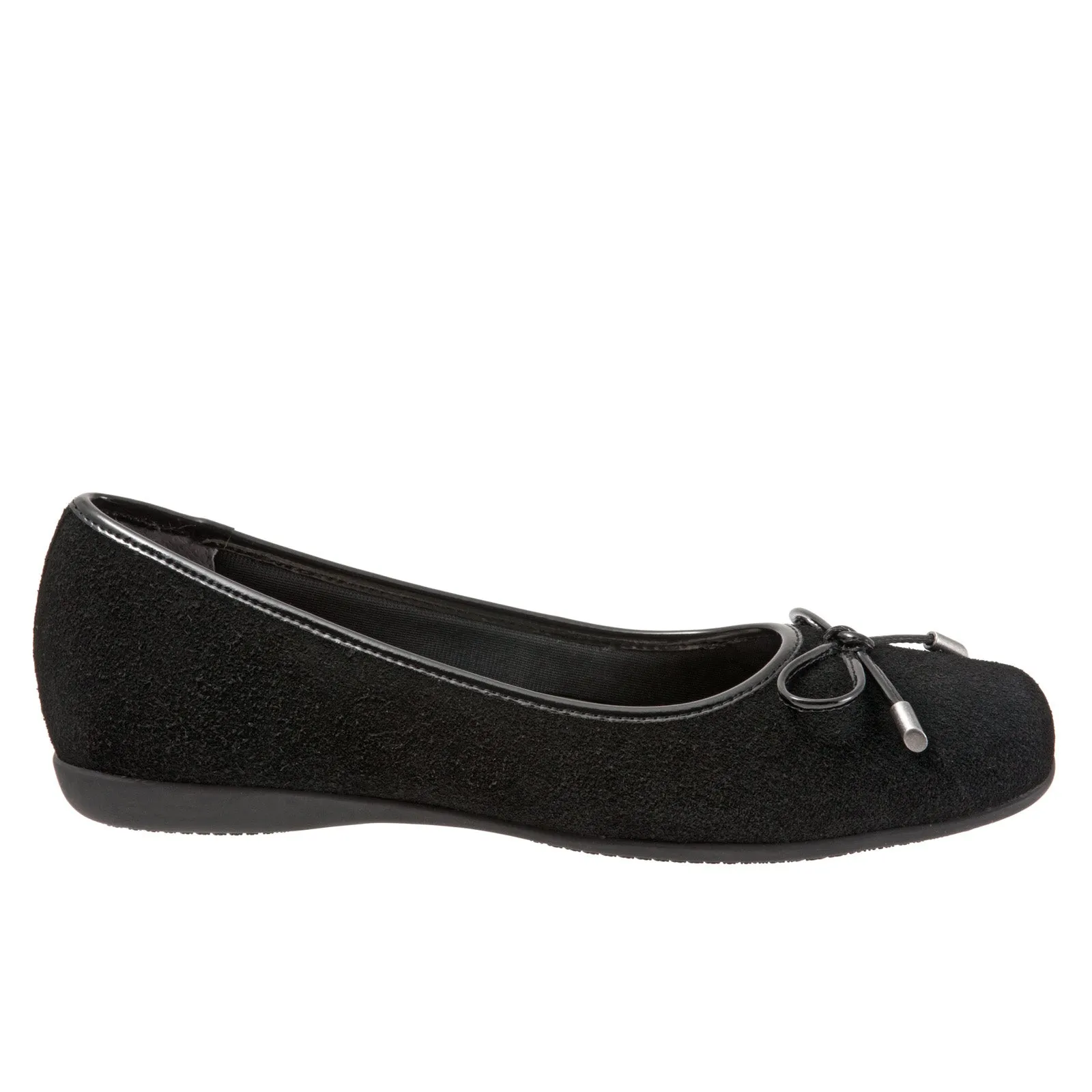 Trotters Sante T1571-003 Womens Black Wide Leather Slip On Ballet Flats Shoes