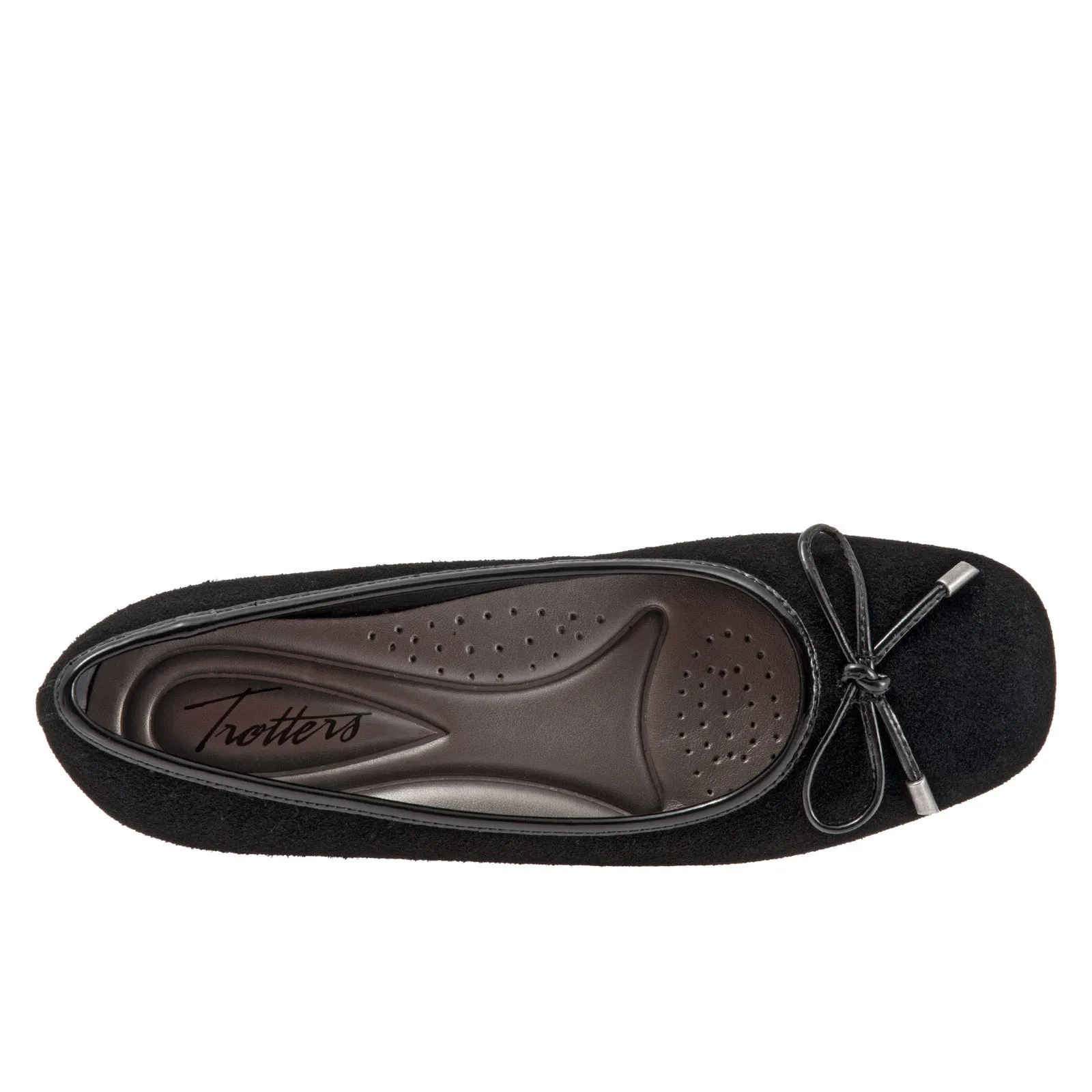Trotters Sante T1571-003 Womens Black Wide Leather Slip On Ballet Flats Shoes